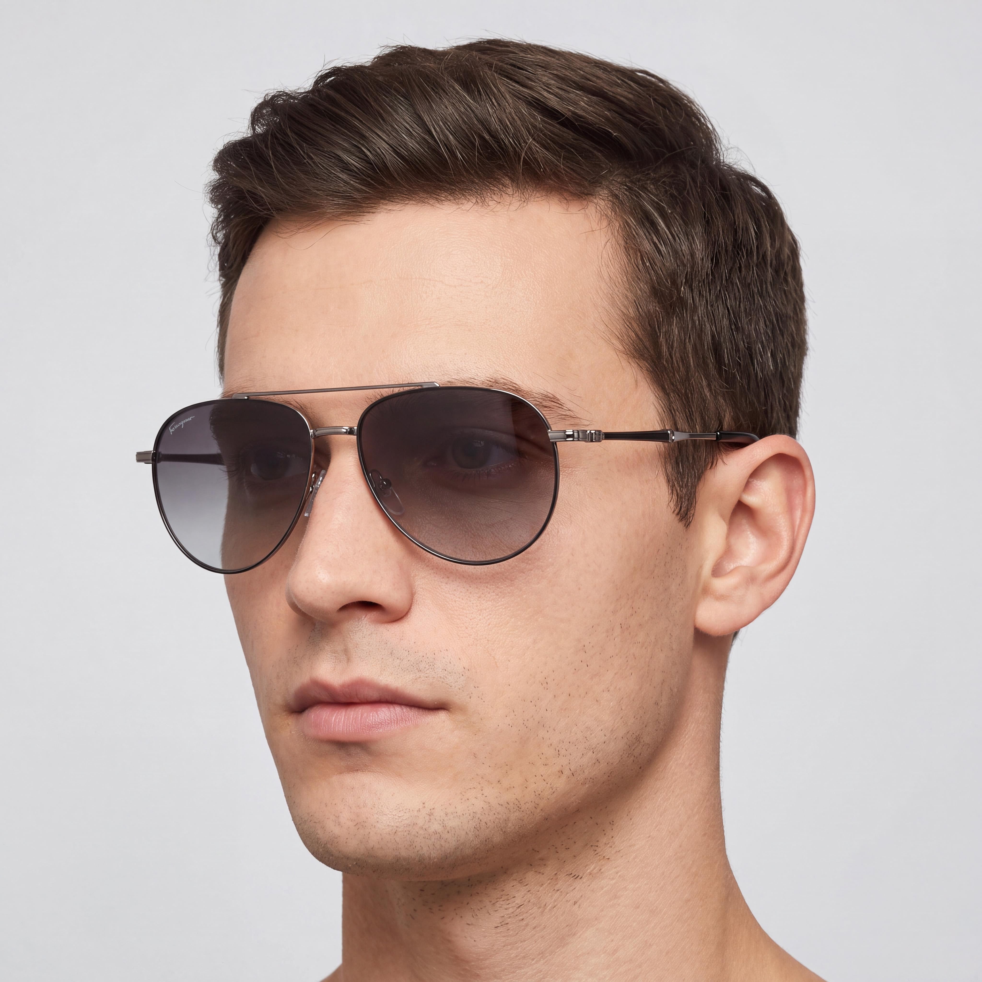 Ferragamo SF 226S Men Pilot Full-Rim Metal Frame Black Gradient Grey Lens 58mm Sunglasses, Photo 5