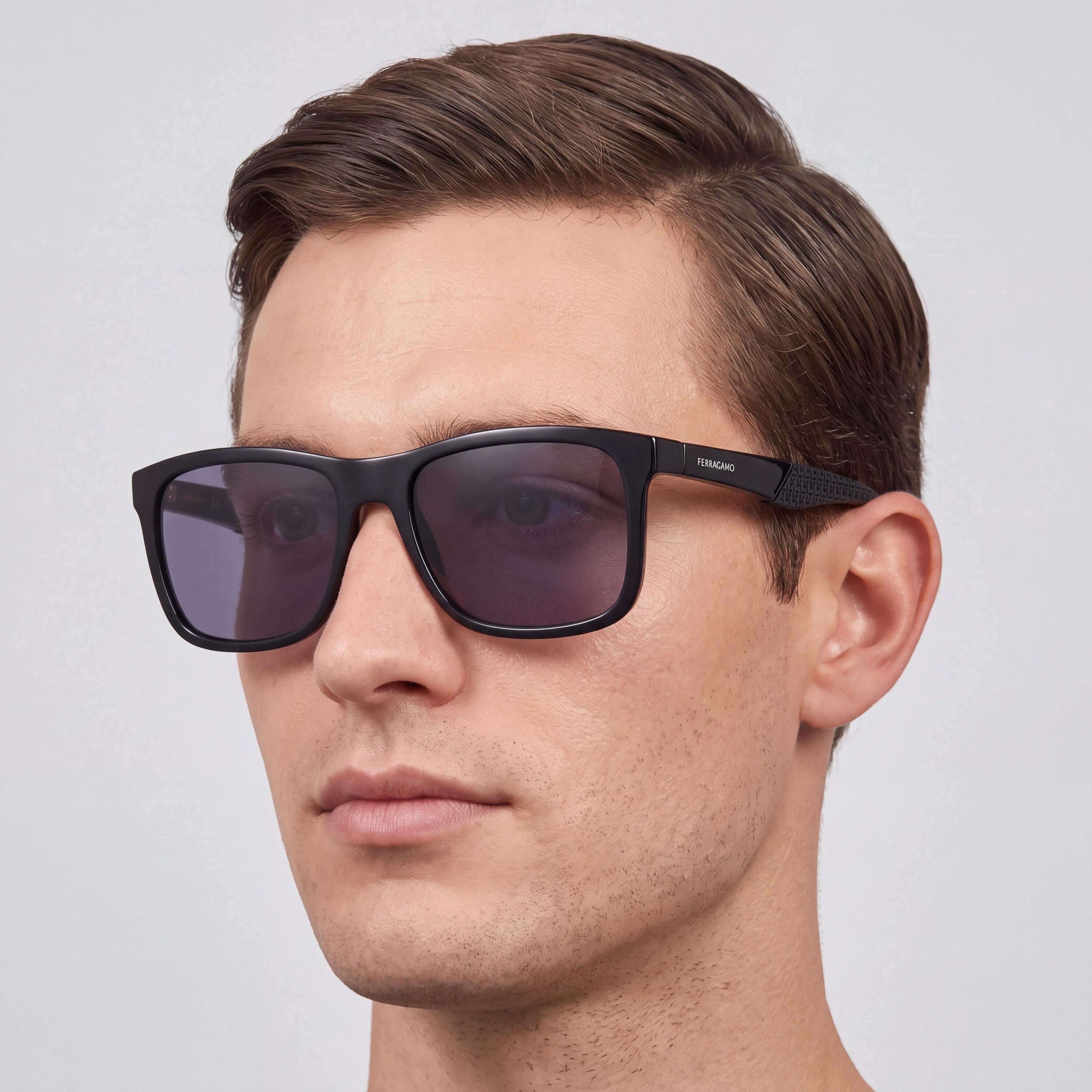 Gafas de sol Salvatore Ferragamo Sf1028sn para hombre, montura inyectada, negras, 100 % protección UV, lentes de policarbonato de 56 mm, Photo 4