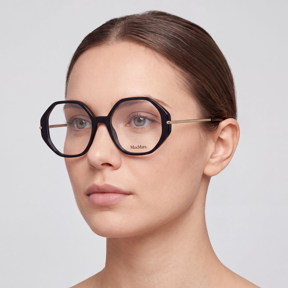 MaxMara Modern Unisex Pantographed Plastic Eyeglasses Black Pale Gold 54mm, Photo 5