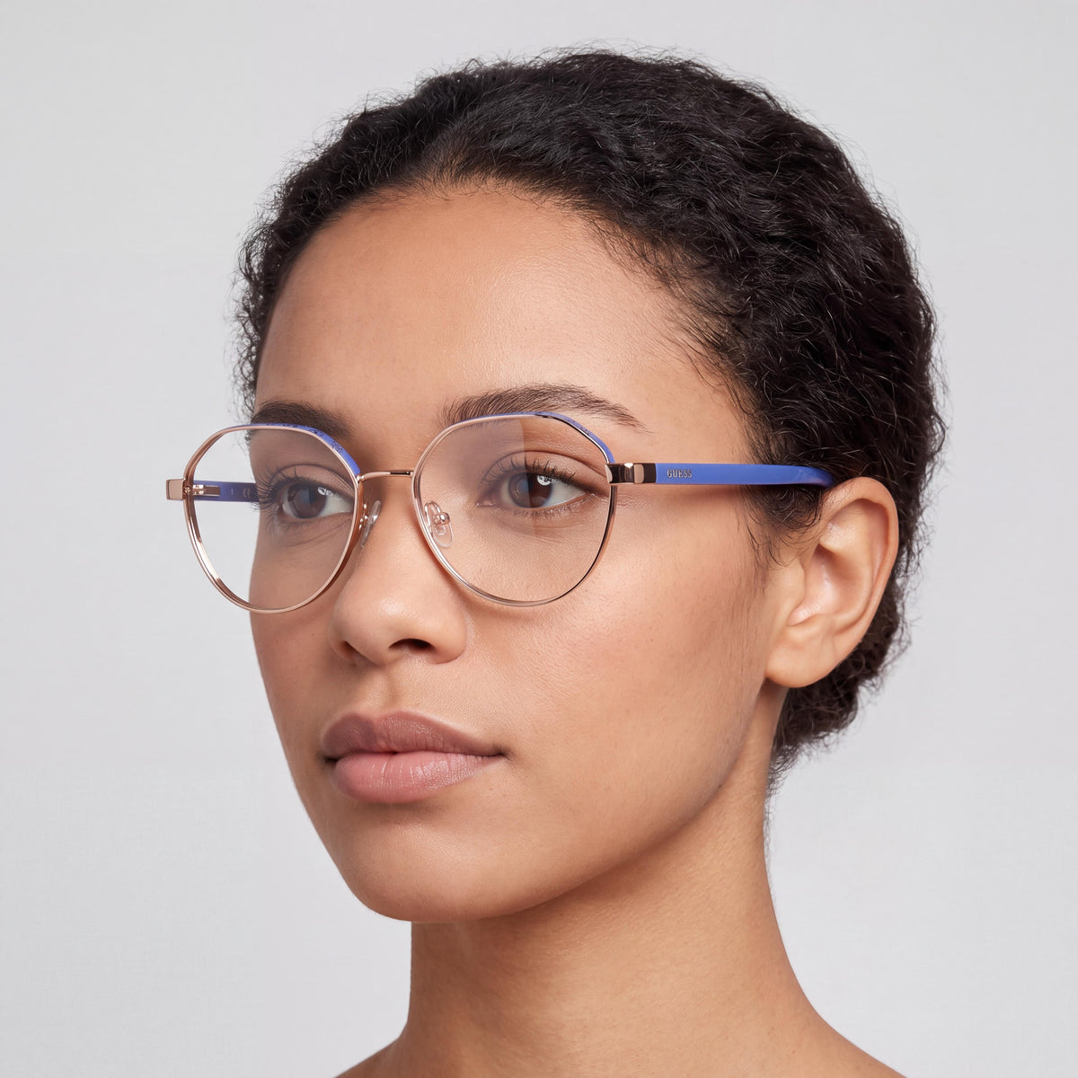 GUESS Gu50124 Gafas metálicas para mujer con lentes de policarbonato, montura en azul monocolor dorado pálido brillante 51-16-140, Photo 4