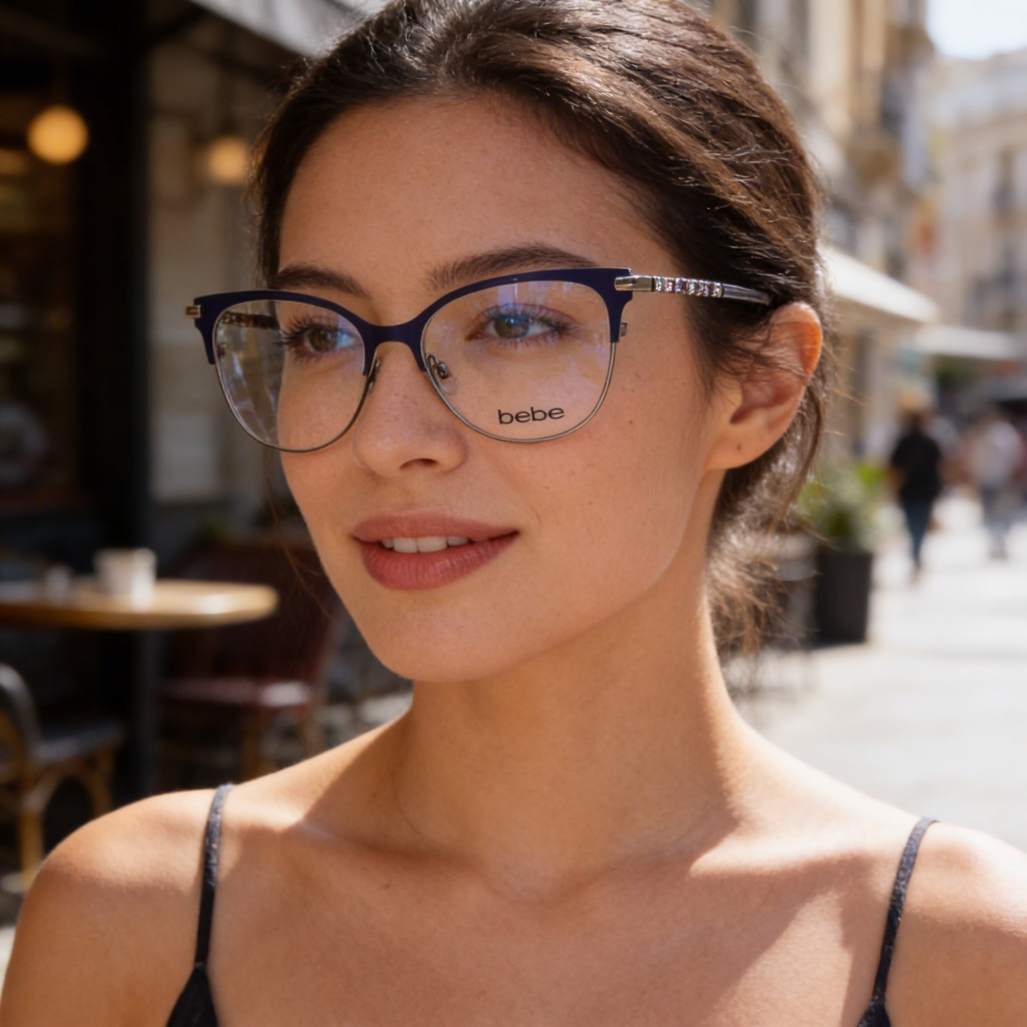 Gafas de mujer Bebe Bb5224 de montura completa metálicas estilo Cat Eye con lentes de demostración transparentes, color ciruela, 55-17-140mm, Photo 4