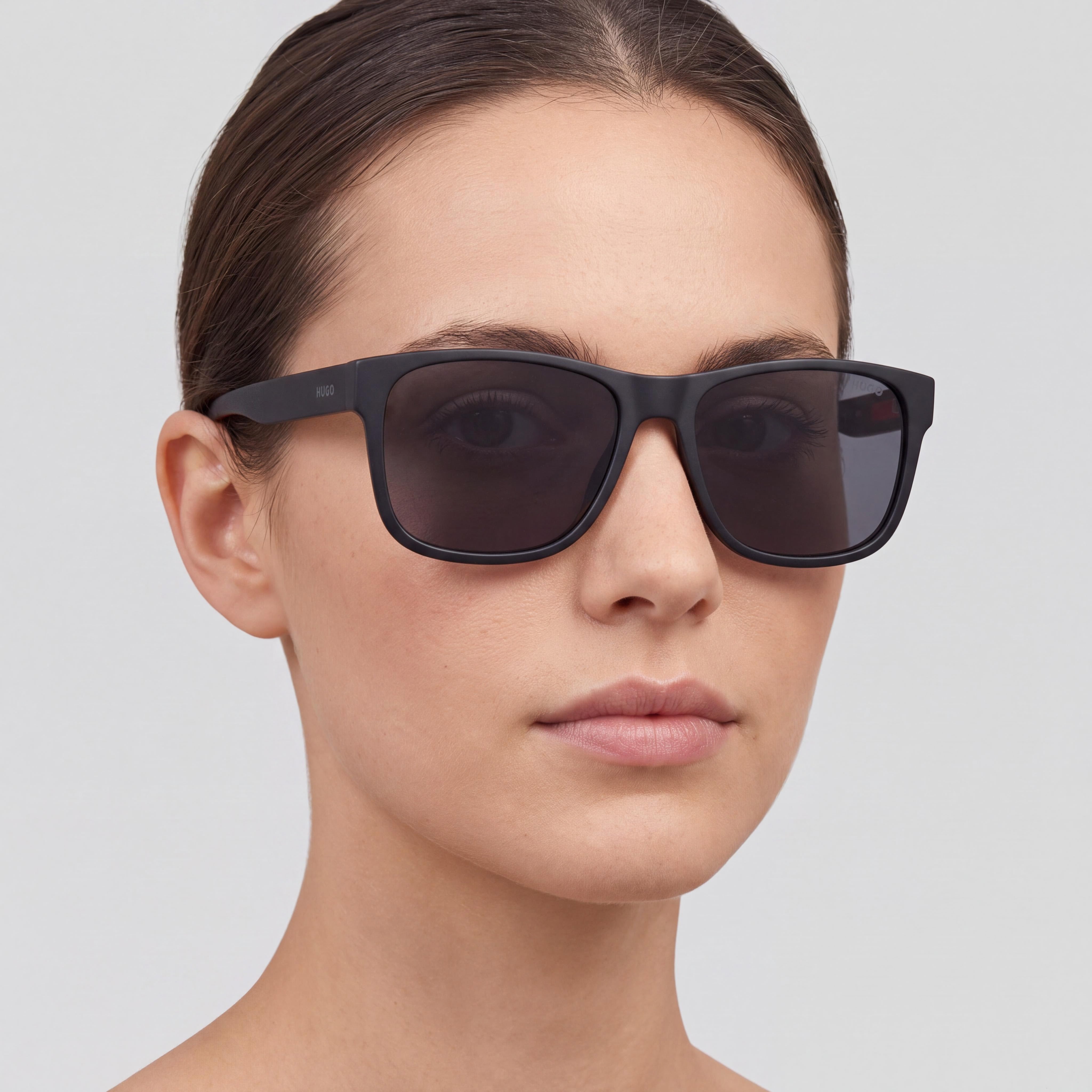 Gafas de sol rectangulares plegables para mujer HUGO de eco-acetato ligeras con protección UV, negras/grises, 57 mm, Photo 4