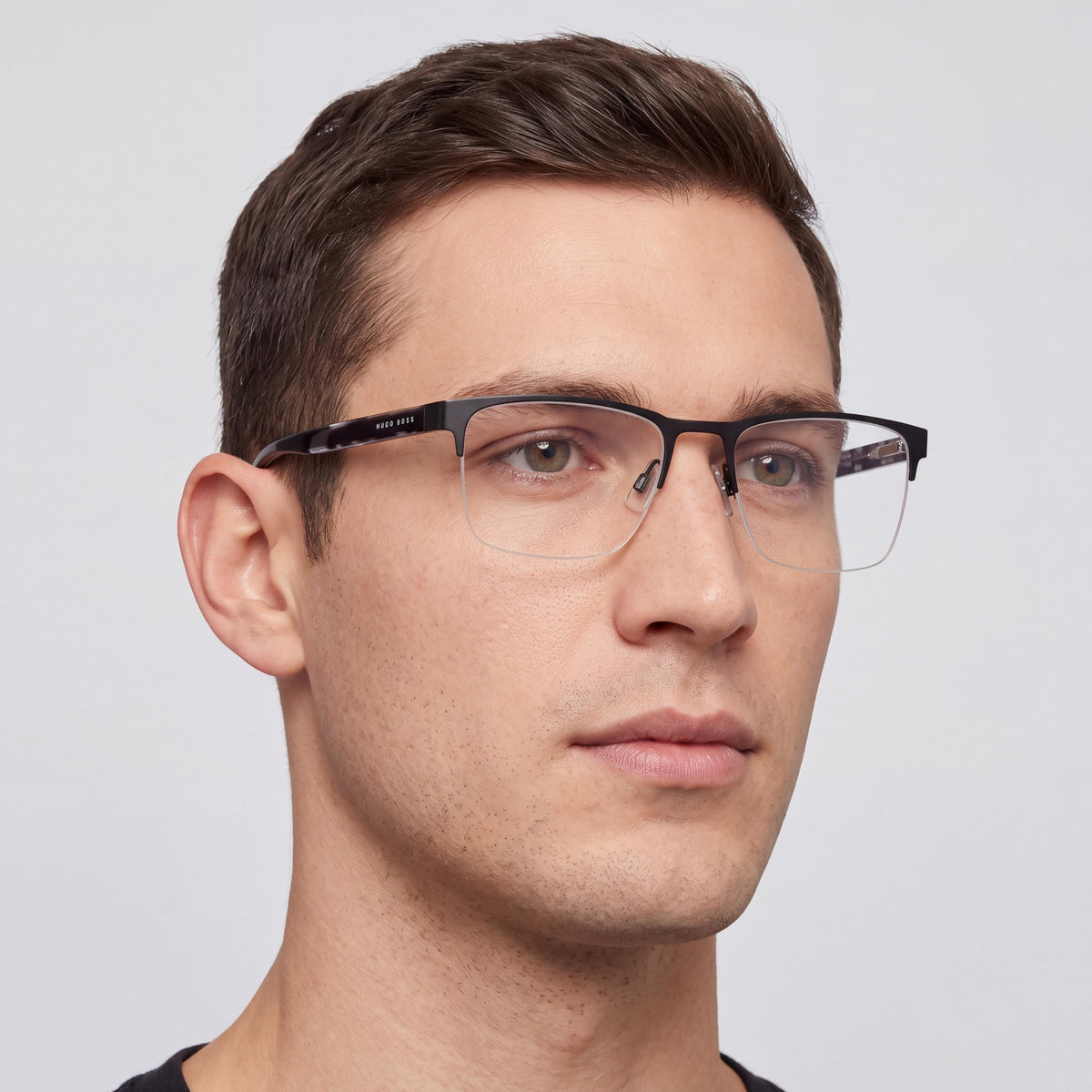 HUGO 1076 Unisex Matte Black Rectangular Alloy Steel Semi-Rimless Non- Eyeglasses 56mm, Photo 5
