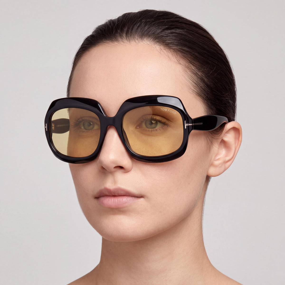 Tom Ford Ren FT1155 Women's Black Yellow Brown Acetate Square Brown Lenses UV Protection Sunglasses 60mm, Photo 4