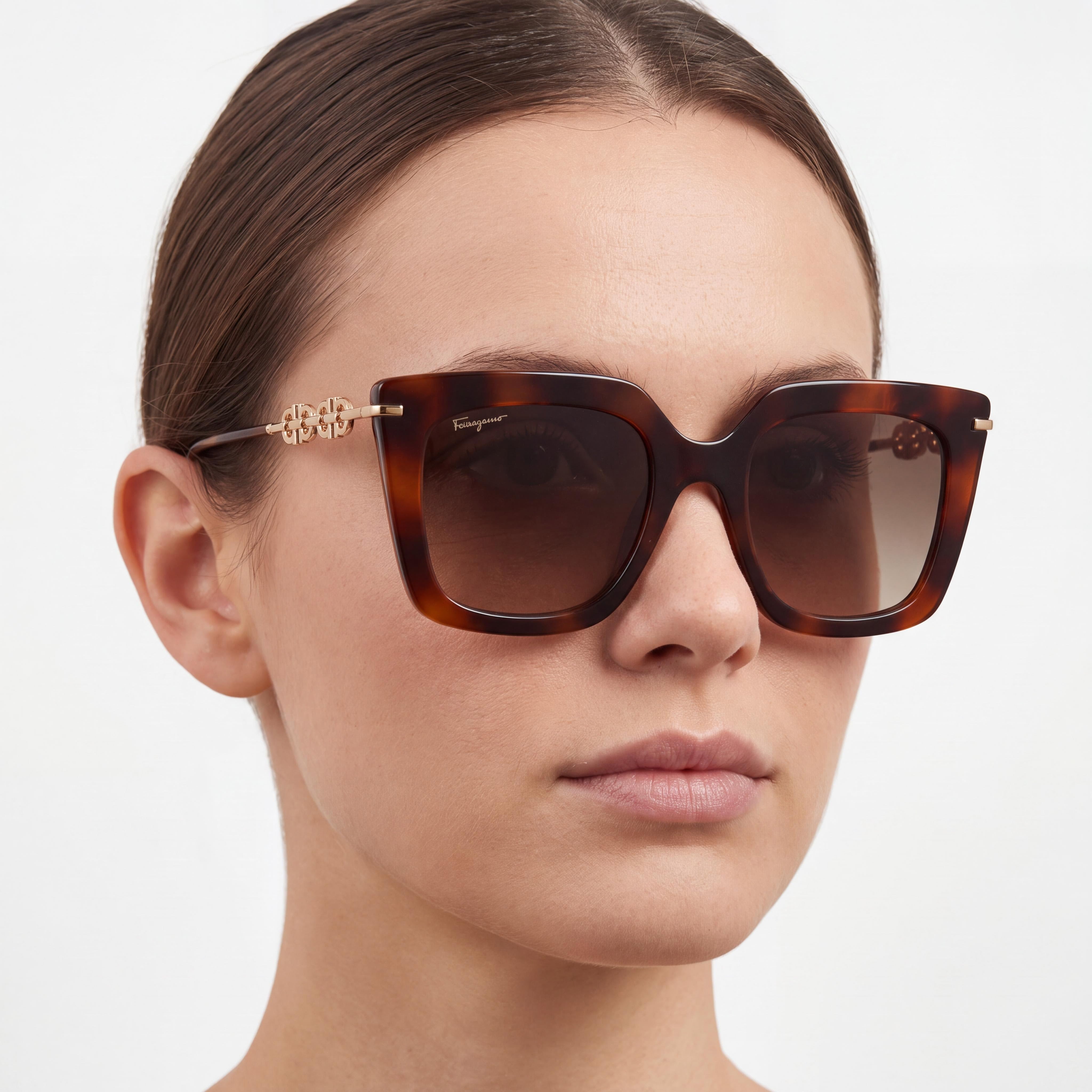 Salvatore Ferragamo Gafas de Sol Clásicas para Mujer de Aleación de Acero, Protección UV, No Polarizadas, 51mm, Havana Clásico, Photo 3