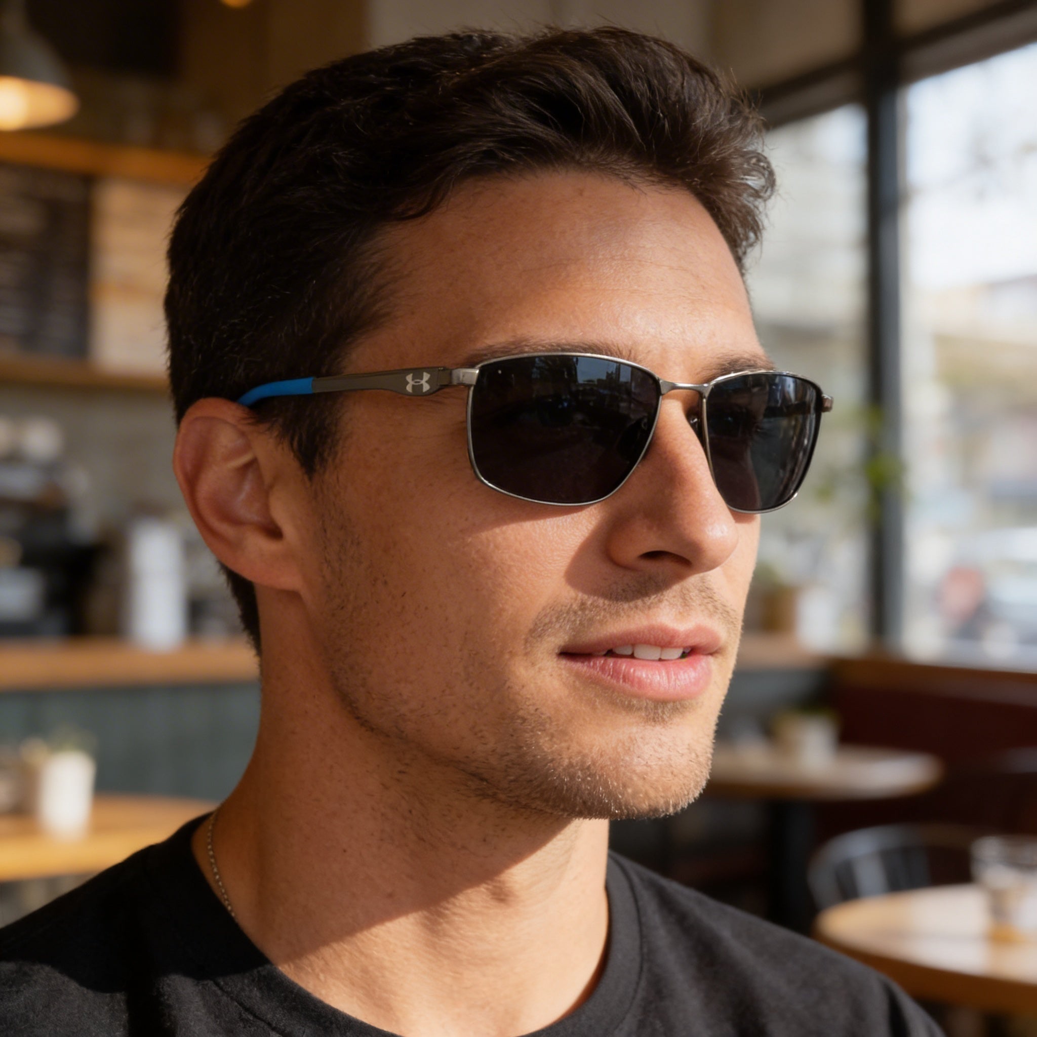 Under Armour Sports Sunglasses Men’s Stainless Steel Matte Ruthenium Blue Grey Lens UV Protection 60mm, Photo 5