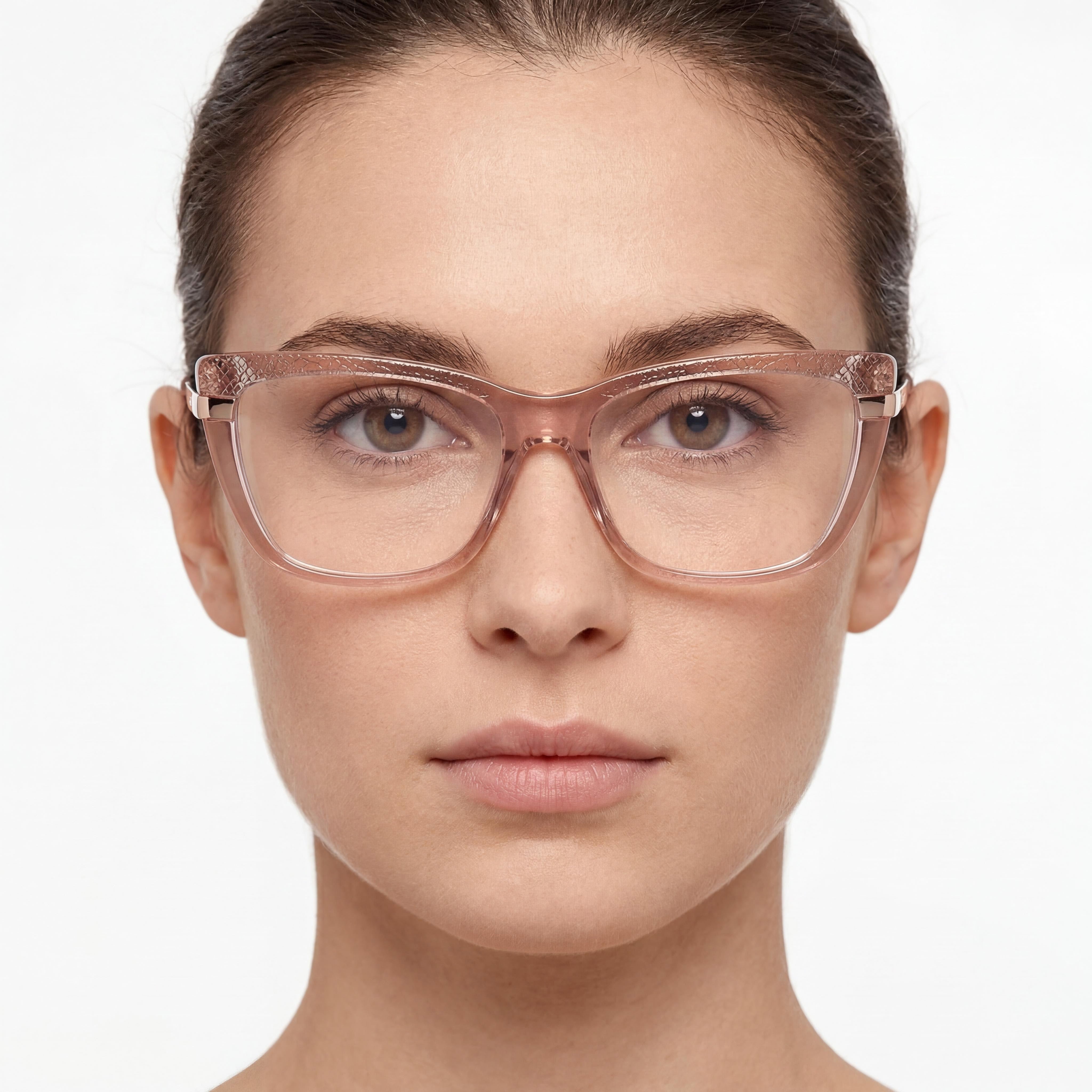 GUESS Clásico para mujer, montura de plástico brillante de color beige, lentes de policarbonato no graduadas 54-16-140, Photo 3
