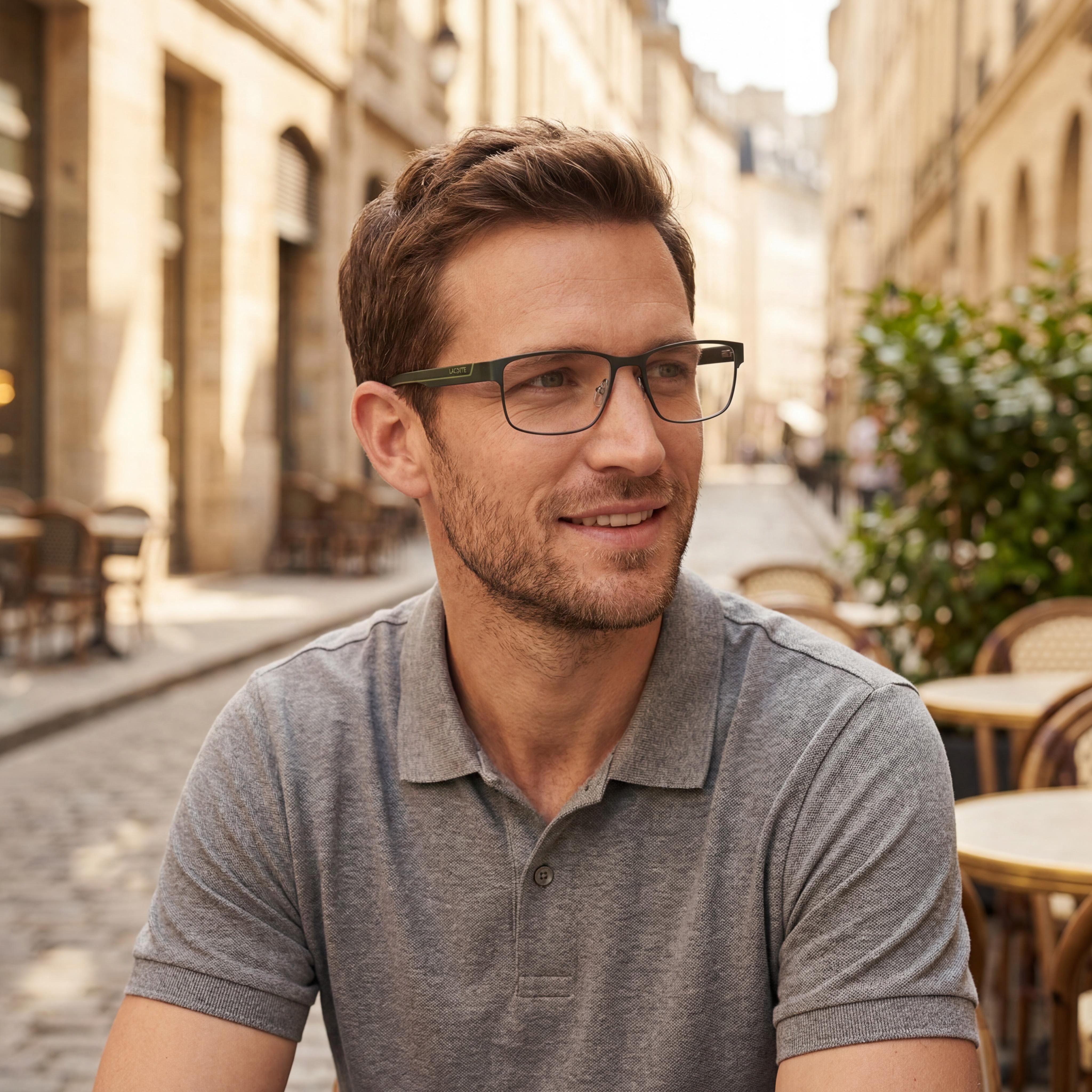 Montura de gafas oftálmicas casuales para hombre Lacoste en color caqui mate con lentes de plástico transparentes de 54 mm, Photo 5