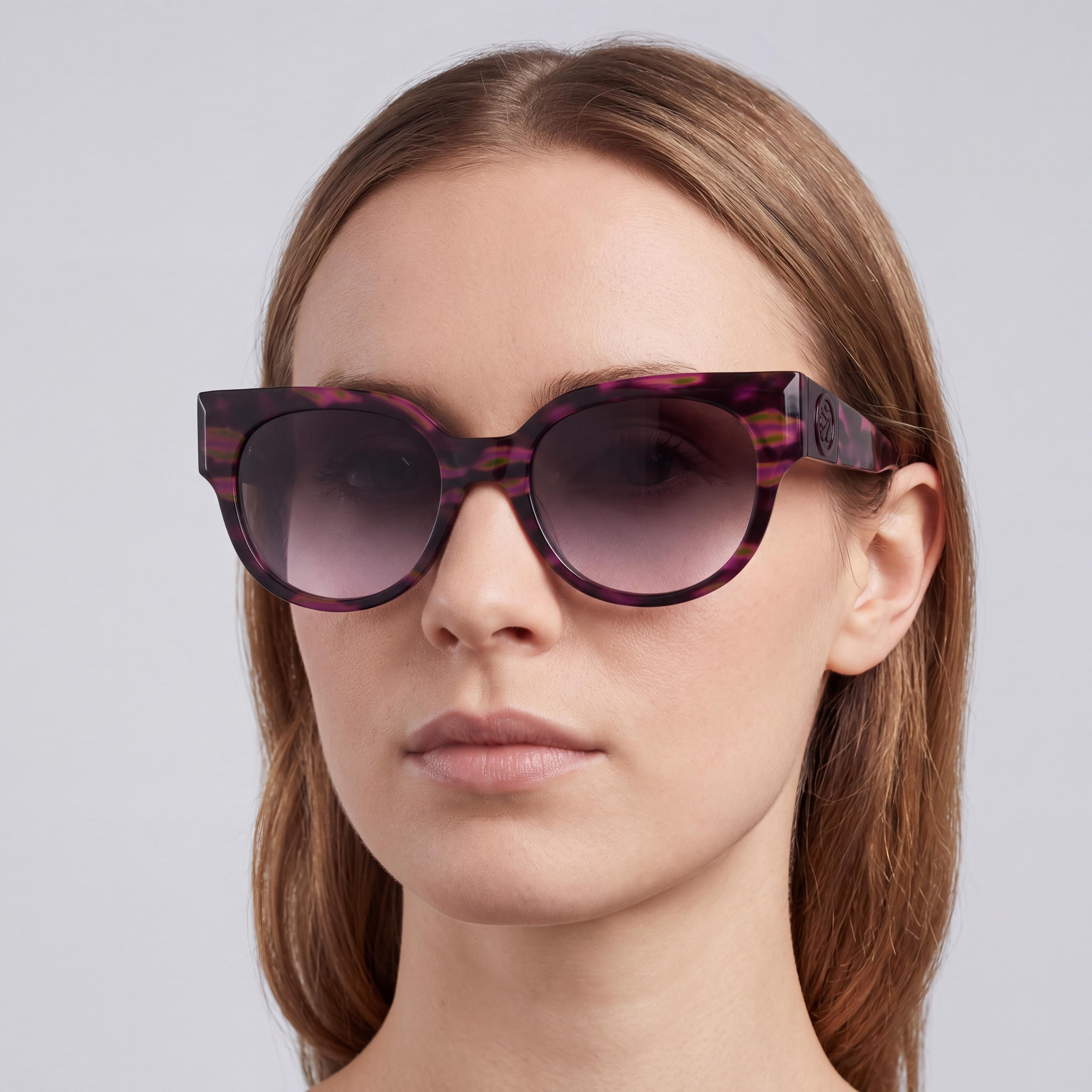 Gafas de sol de acetato texturizado marrón/morado/rosa casuales para mujer Longchamp, lentes moradas, UV 400, 53 mm, Photo 4