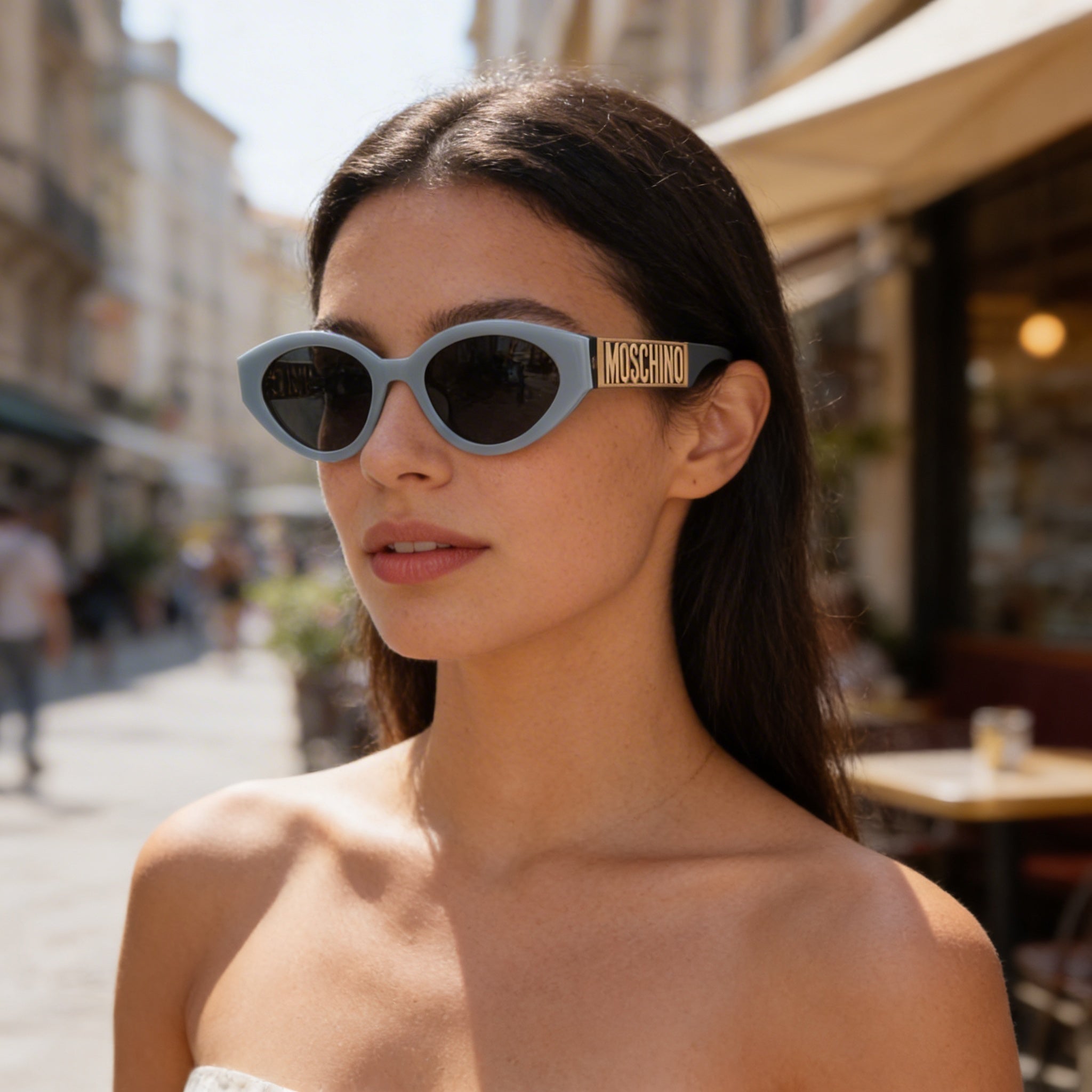 Moschino Casual Women's Azure Acetate Frame Sunglasses with Grey Polycarbonate Lenses, 51mm Lens Width, Photo 6