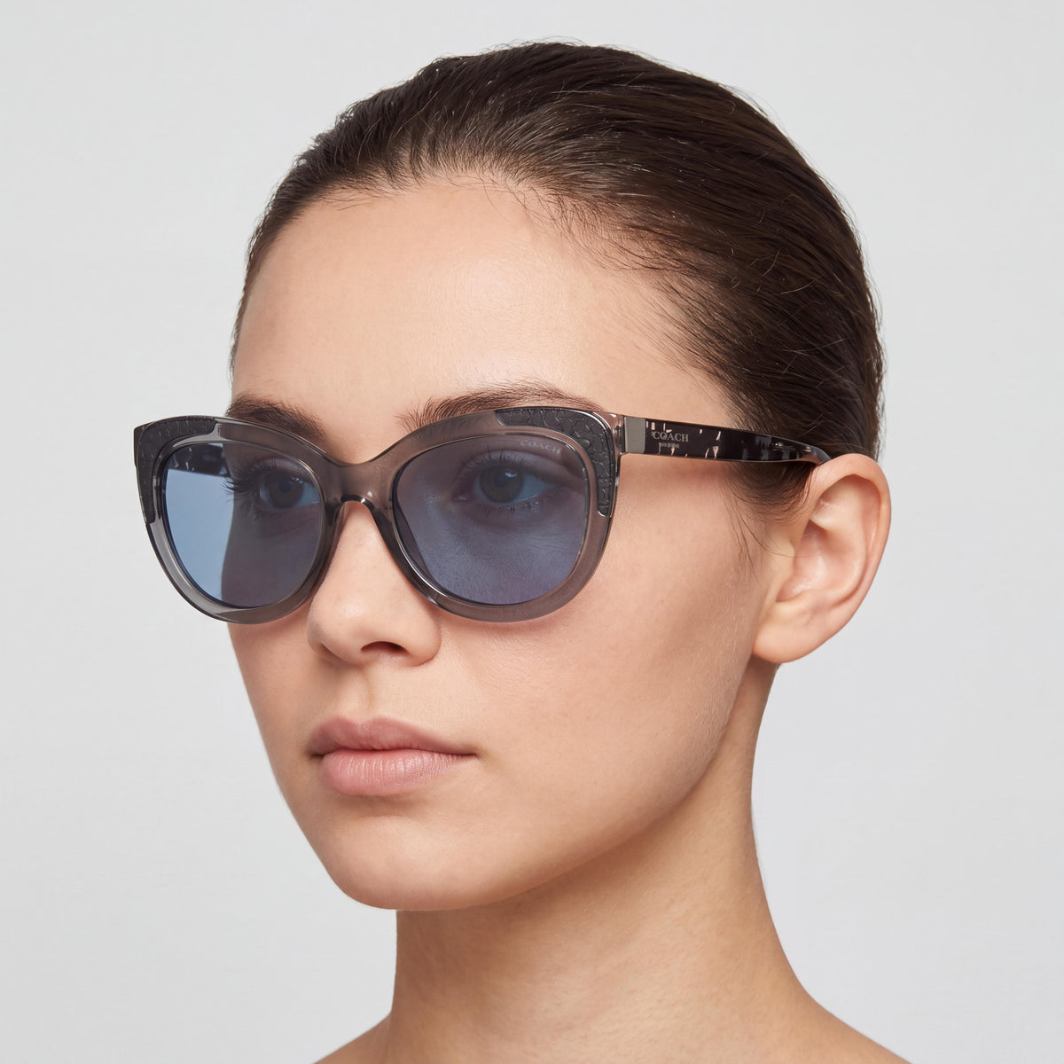 Coach HC8171 Unisex Cat Eye Composite Prescription-Ready Dark Grey Crystal Black Crystal Mosaic Blue Grey Gradient Sunglasses 56mm, Photo 4