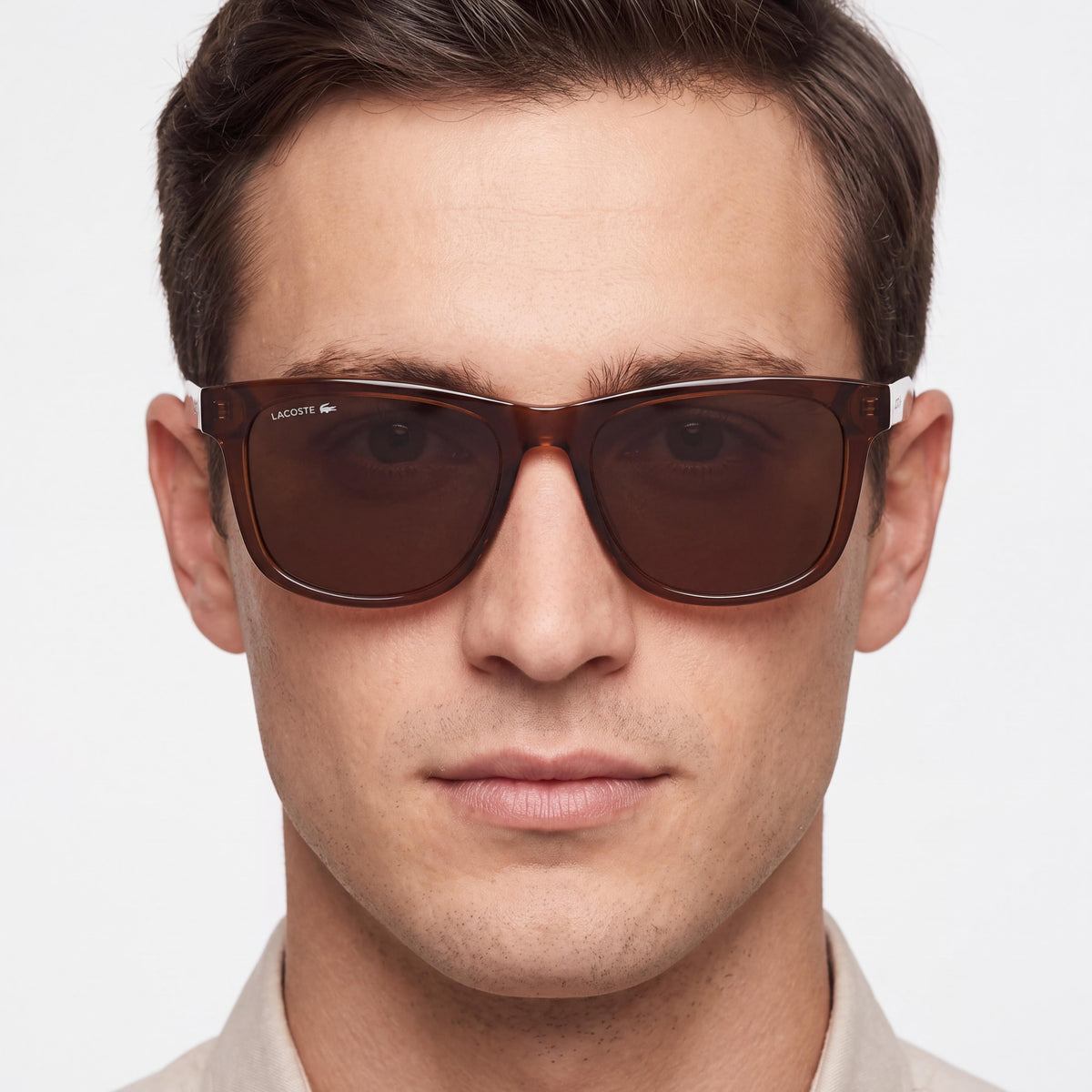 Lacoste L6060s Men's Classic Plastic Eyewear Transparent Dark Brown Frame Solid Brown Lens UV Protection 54mm, Photo 4