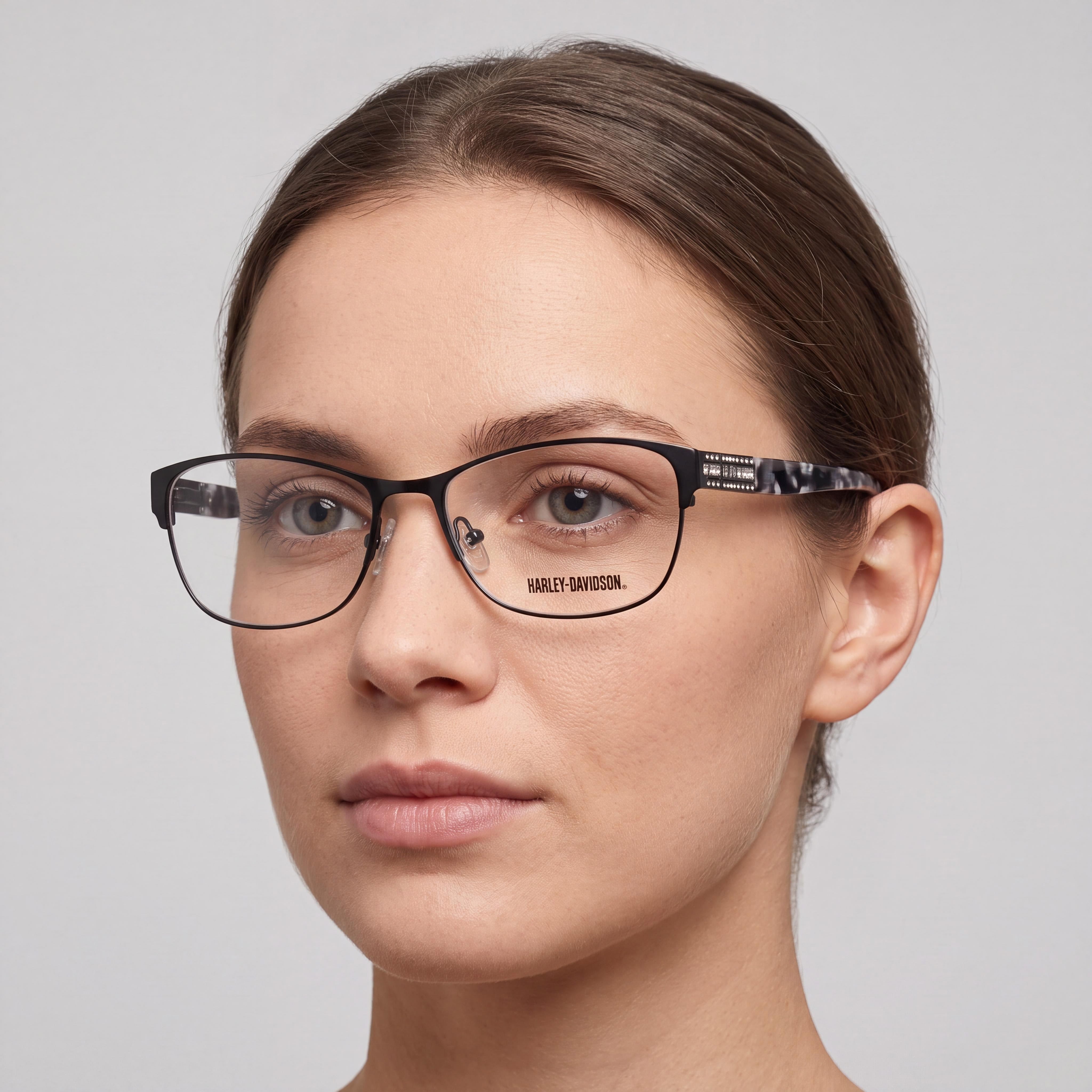 Harley-Davidson Women's Hd0540 Stainless Steel Matte Black, Havana Pearl Frame Black Lens Eyeglasses 56mm, Photo 4