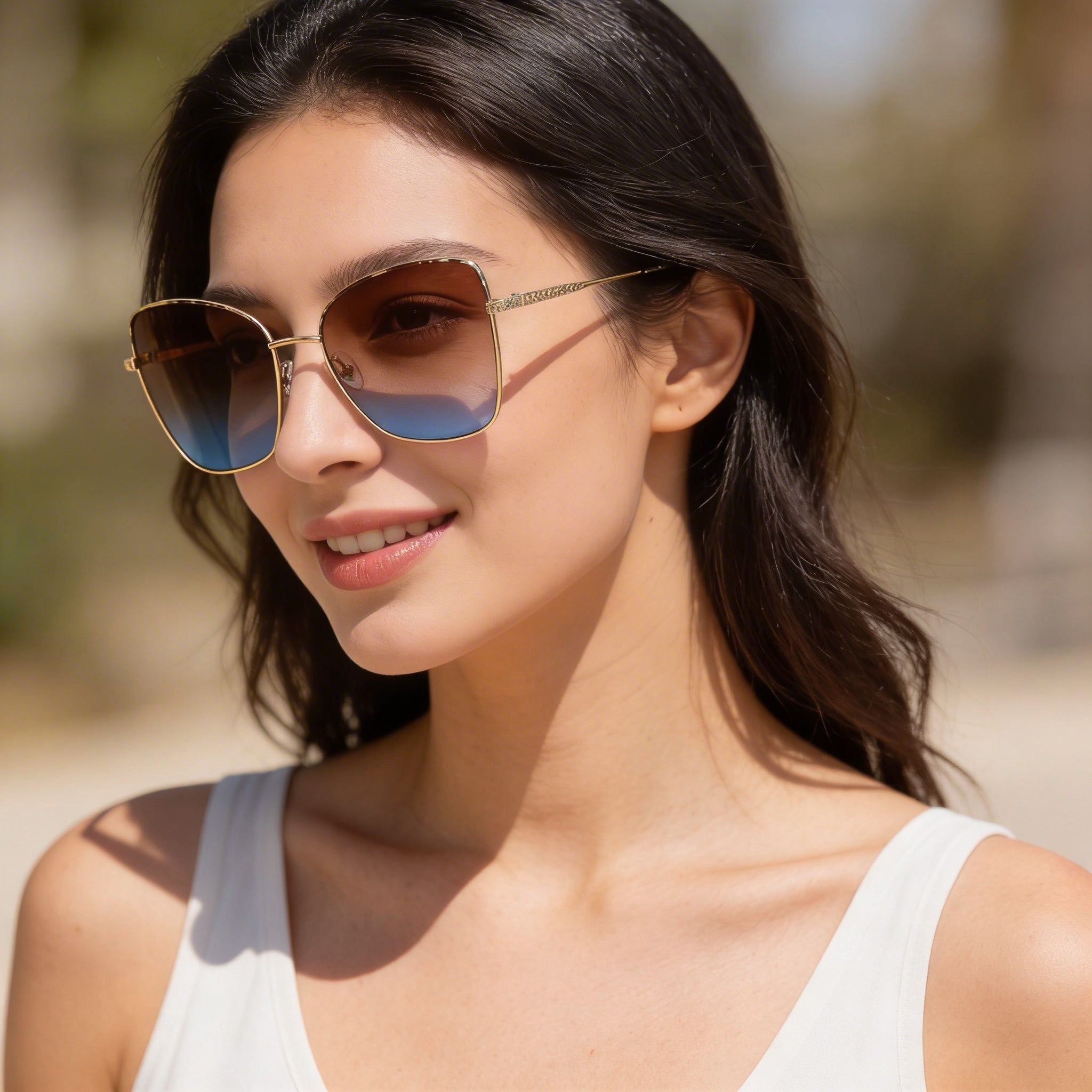 Gafas de sol Missoni Classic para mujer, con montura metálica, protección UV, no polarizadas, doradas y azules, 59 mm, Photo 5