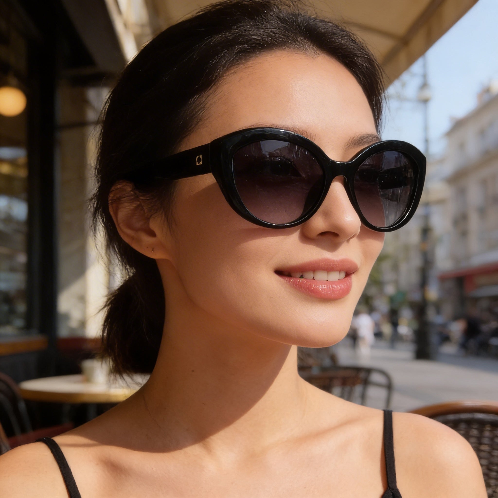 Gafas de sol Kate Spade New York Sherrie 0D28 para mujer, estilo clásico ojo de gato, montura negra, lentes negras, 55 mm, Photo 5