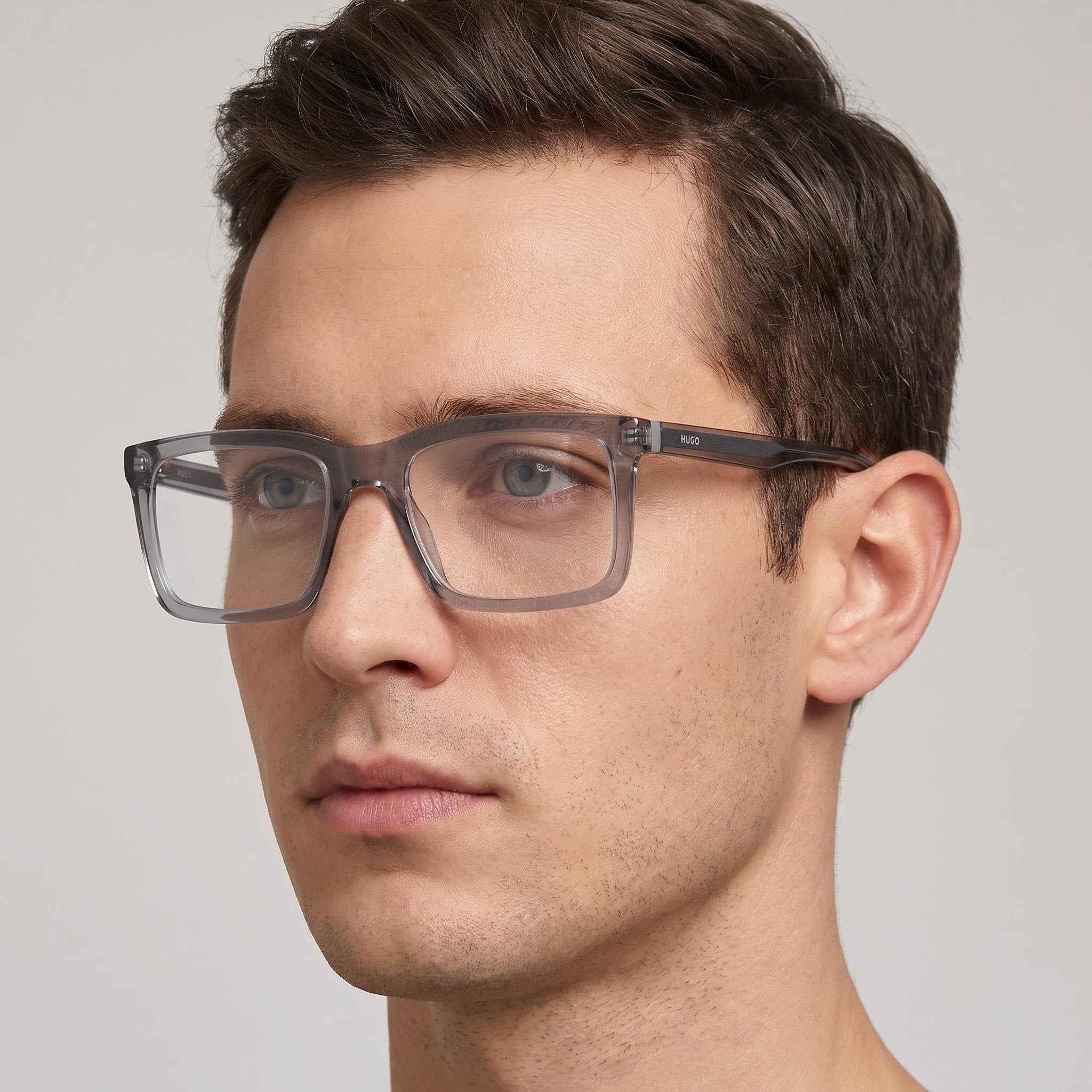 HUGO Modern Men's Eyeglasses with Grey Cellulose Frame and Clear Non-Polarized Lenses 55-19-145, Photo 5