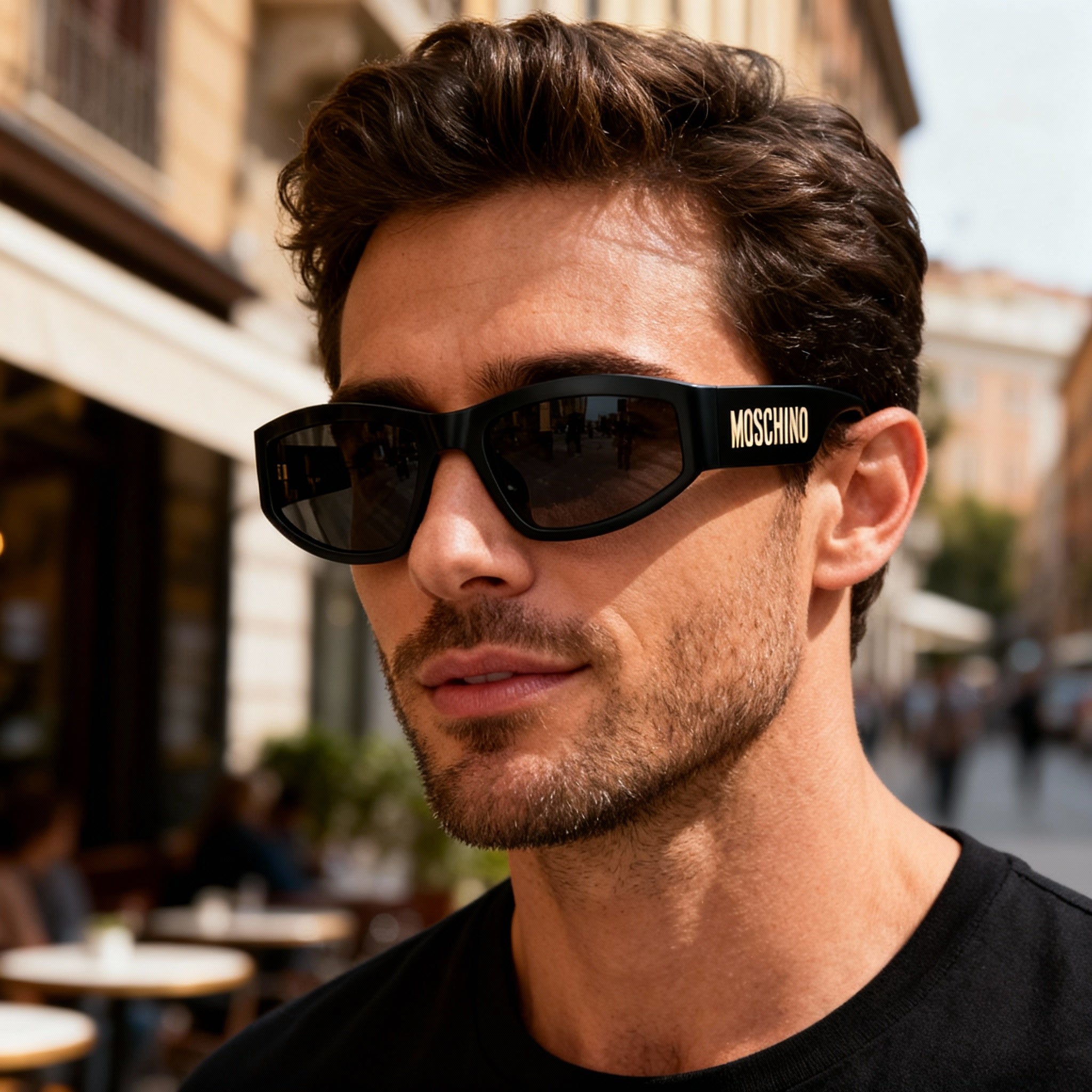 Moschino MOS164/S Men's Black Polyamide Casual Wrap Sunglasses, Grey Non-Polarized Lenses 60-21-130, Photo 5