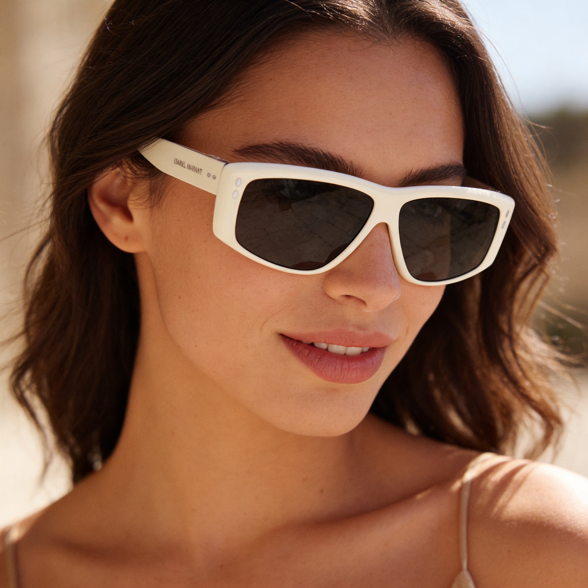 Gafas de sol rectangulares modernas Isabel Marant para mujer con montura de acetato color marfil y lentes UV grises de 61 mm, Photo 6