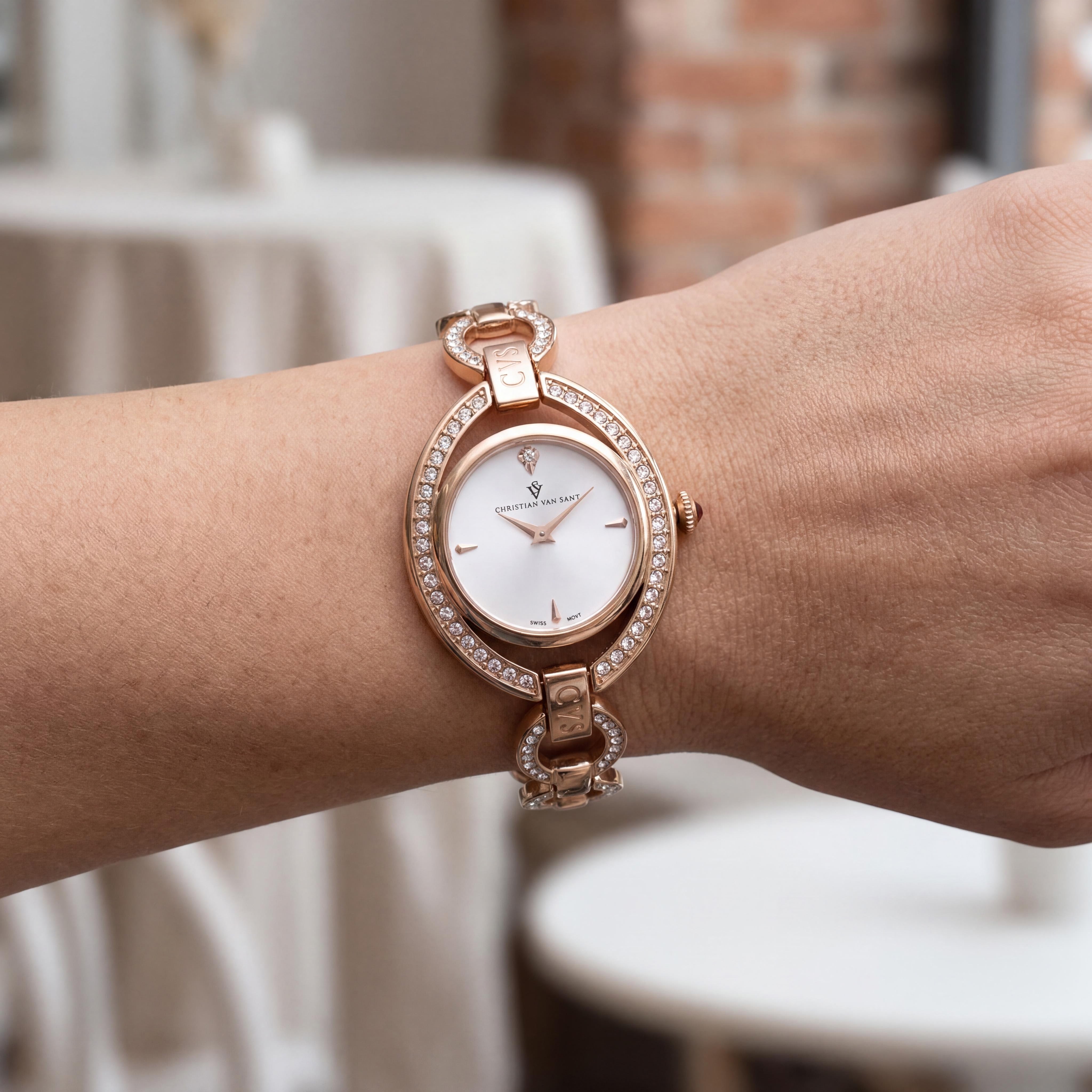Christian Van Sant Women's CV2933 Rose Gold Stainless Steel Case & Bracelet White Dial Quartz Water Resistant Watch, Photo 4