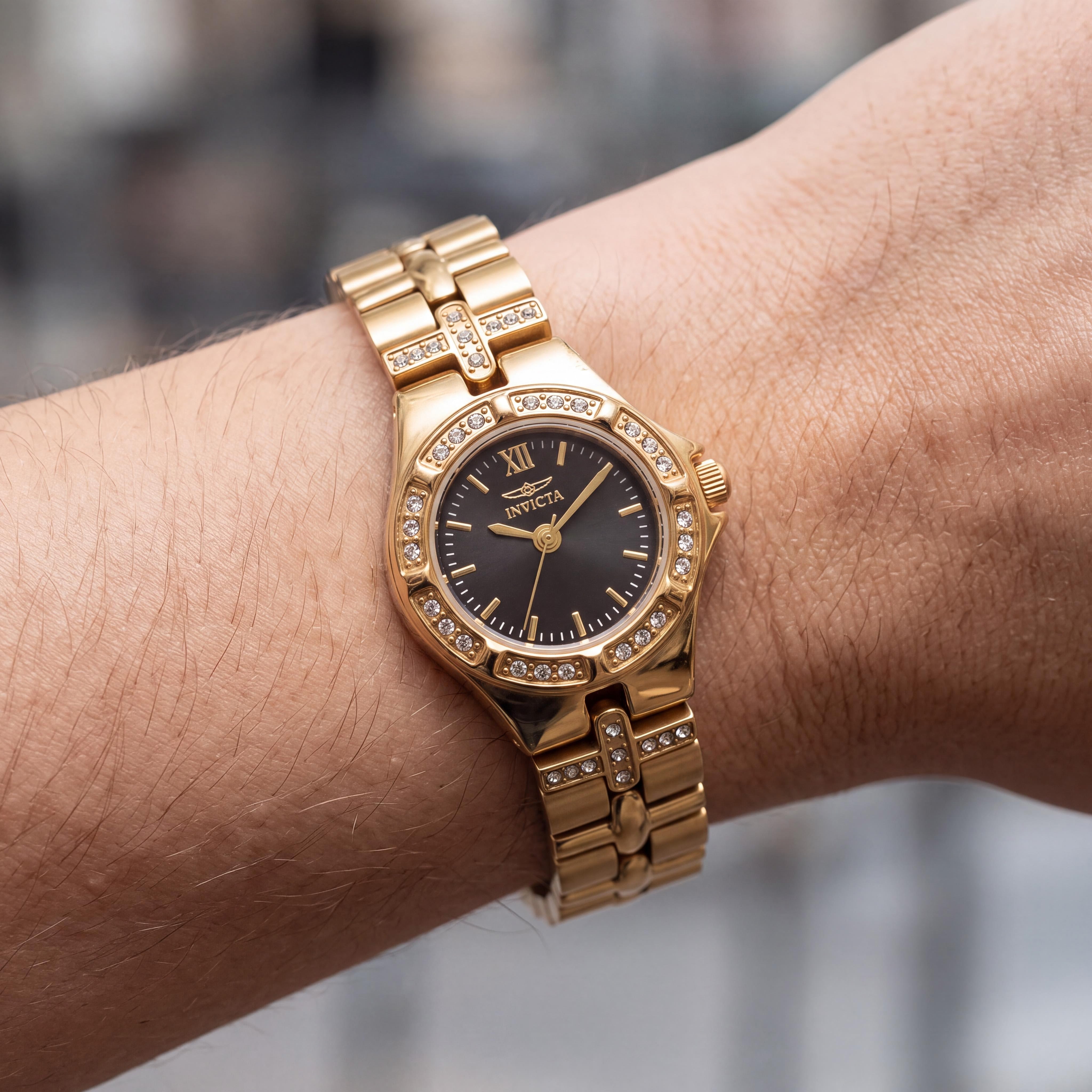 Invicta Wildflower 17065 Women's 21mm Black Dial Gold Ion-Plated Stainless Steel Swiss Quartz Watch, Photo 4
