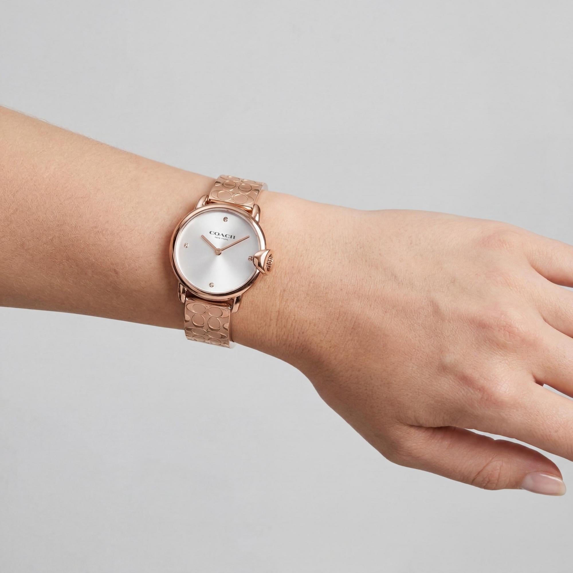 Reloj Coach Arden para mujer con brazalete icónico de acero chapado en oro rosa y esfera blanca plateada, 28 mm, Photo 3
