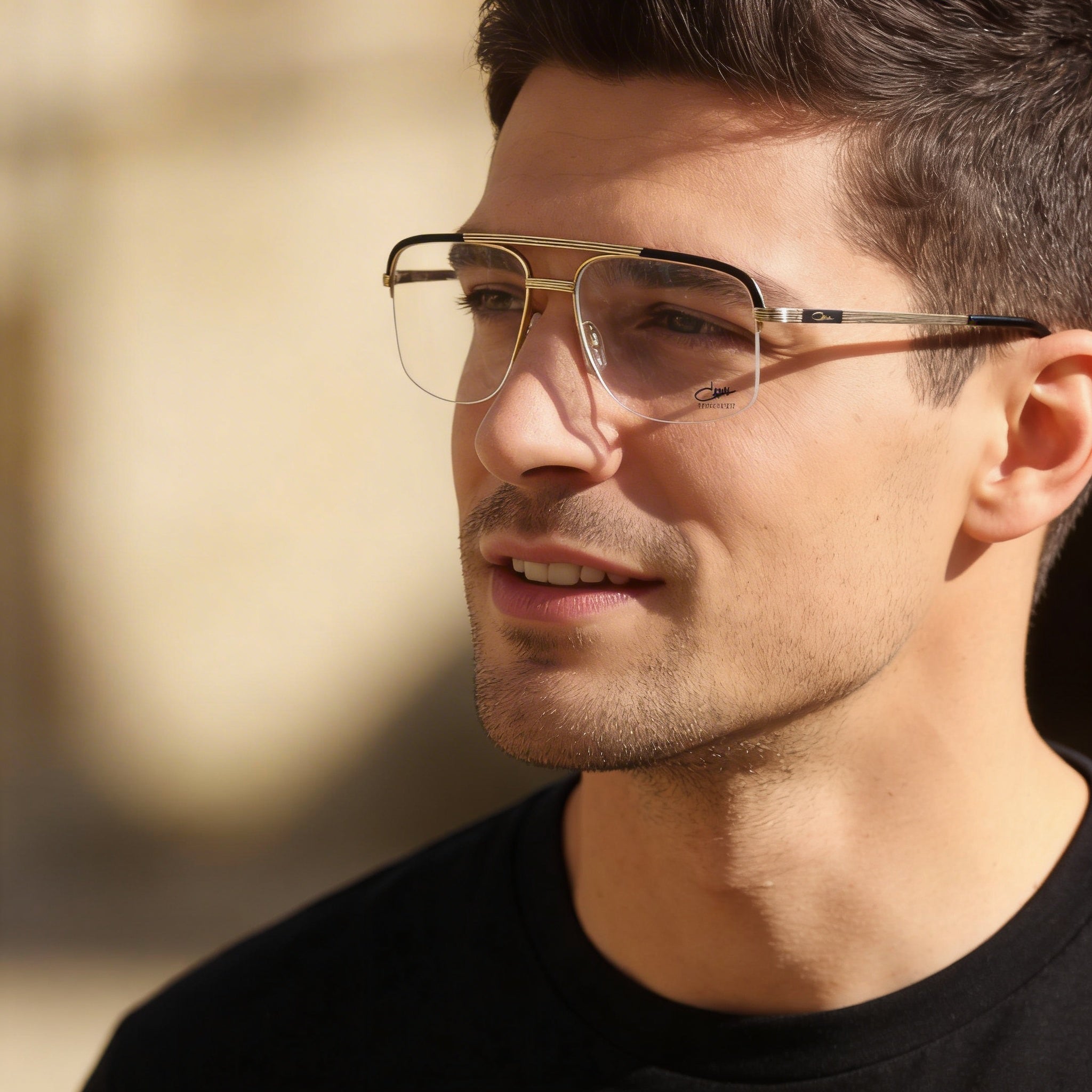 Cazal 7095 Men's Eyeglasses with Black Gold Titanium Semi Rim Square Shape Frame 57mm, Photo 5