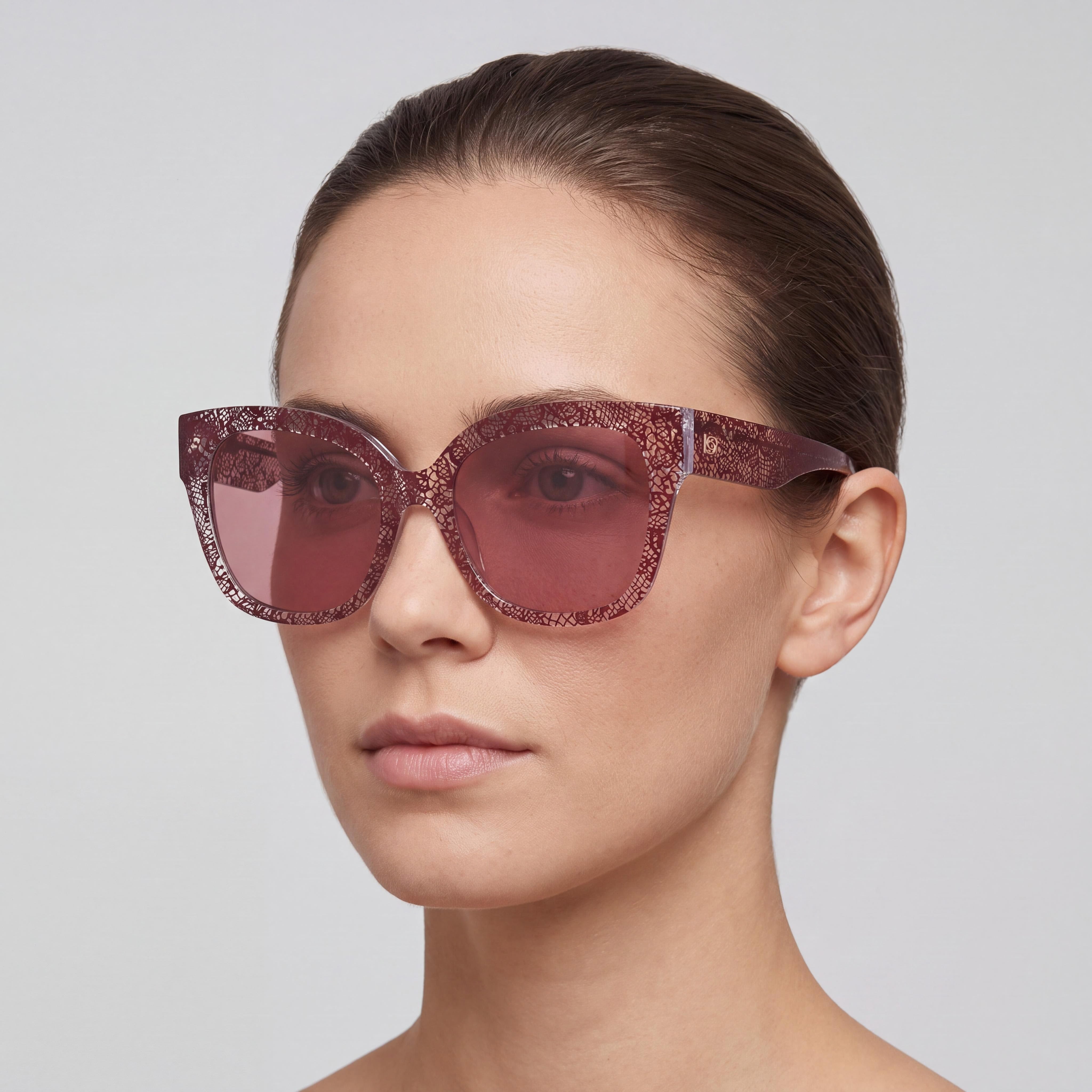 bebe Bb7248 Women's Berry Lace Plastic Frame Eyewear, Non-Polarized with UV Protection, 56-18-140, Photo 4