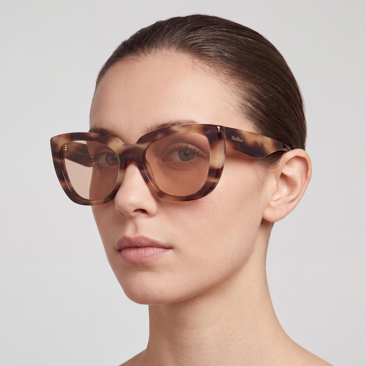 MaxMara Mm0090 Unisex Acetate Frame in Brown Horn with Light Brown Non-Polarized Lenses 54-18-140, Photo 4