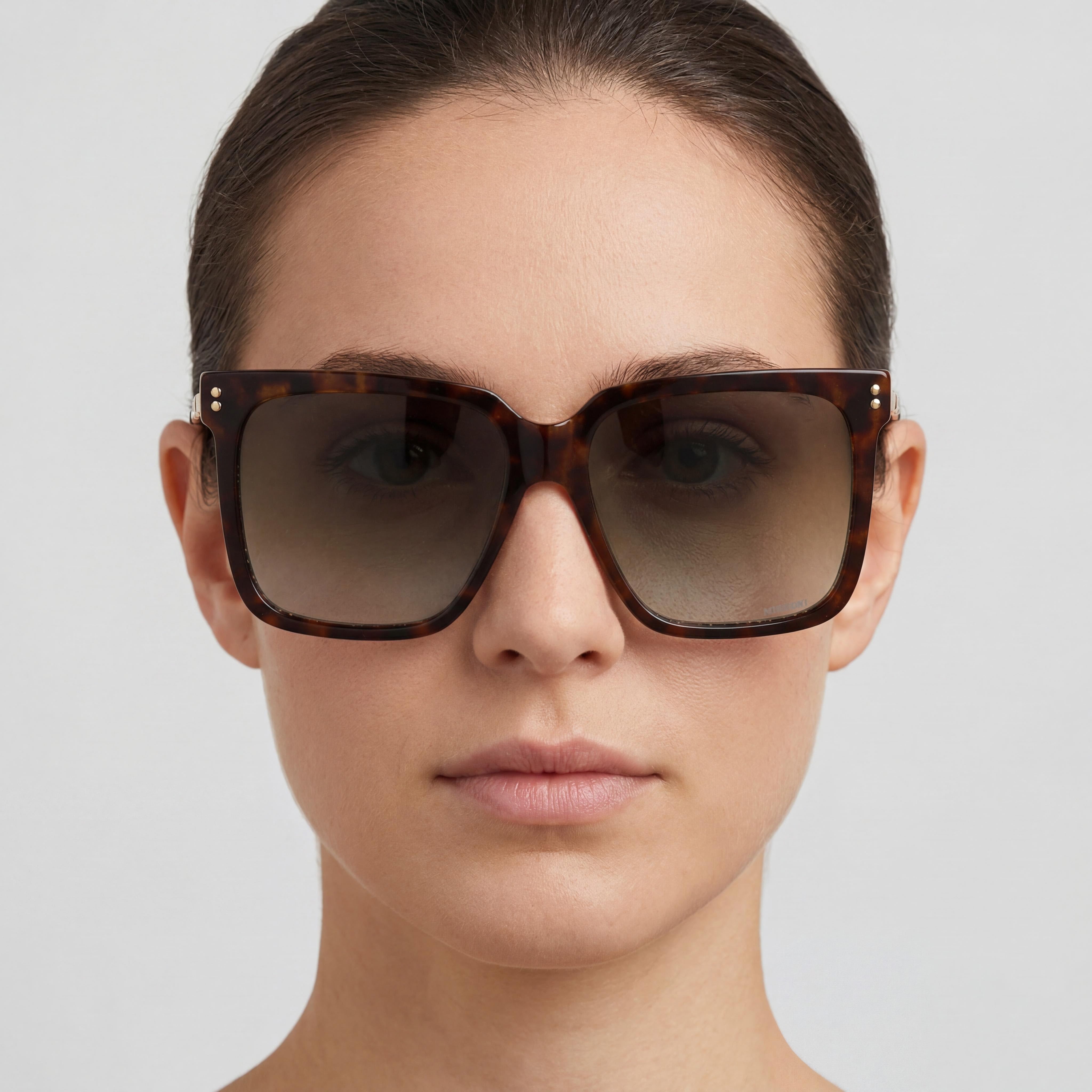 Gafas de sol clásicas Missoni para mujer, acetato carey oscuro, lentes degradadas marrones, 100% protección UV, 57mm, Photo 4