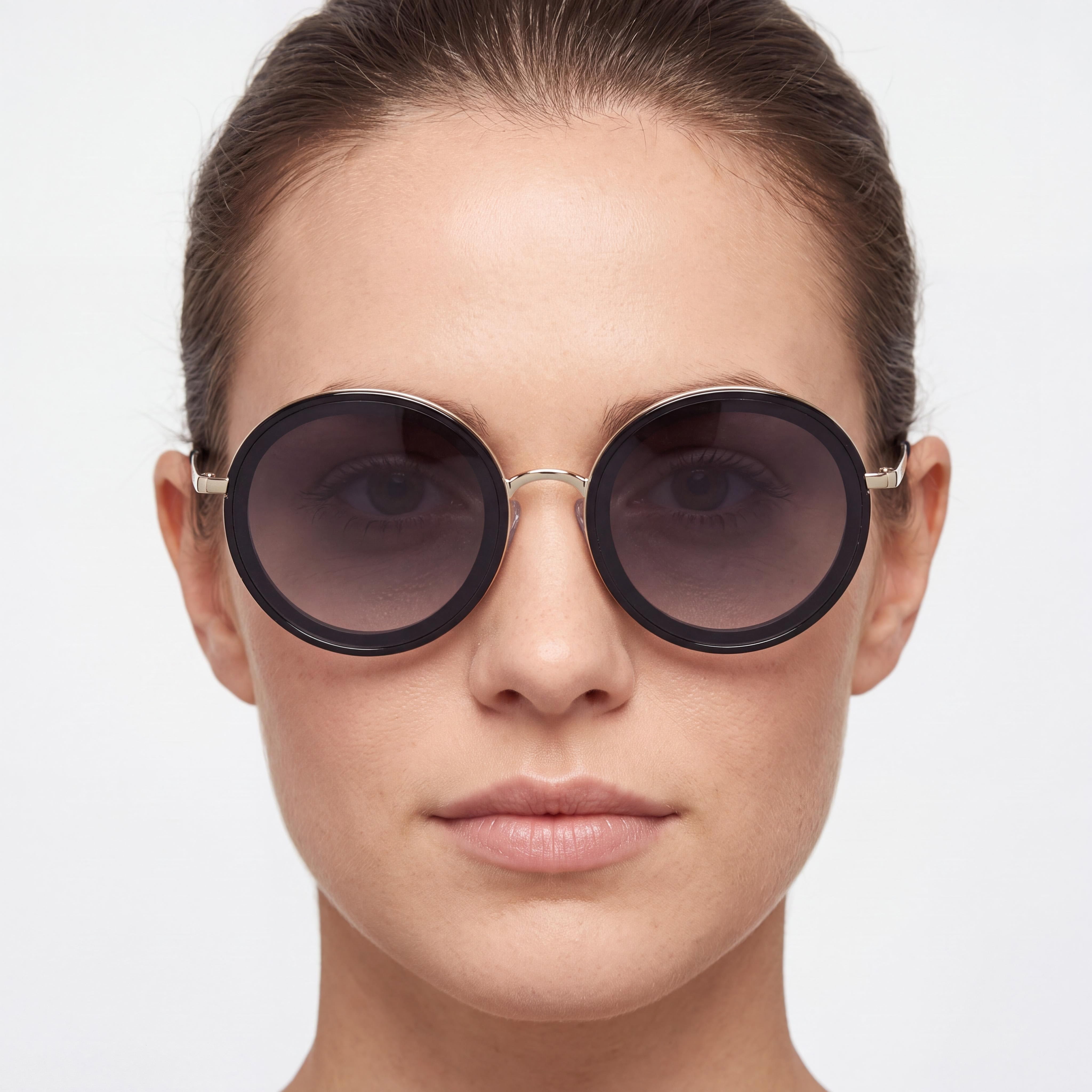 GUESS Modern Women's Shiny Black Metal Frame Sunglasses, Gold Smoke Gradient Lenses, UV Protection, Photo 4
