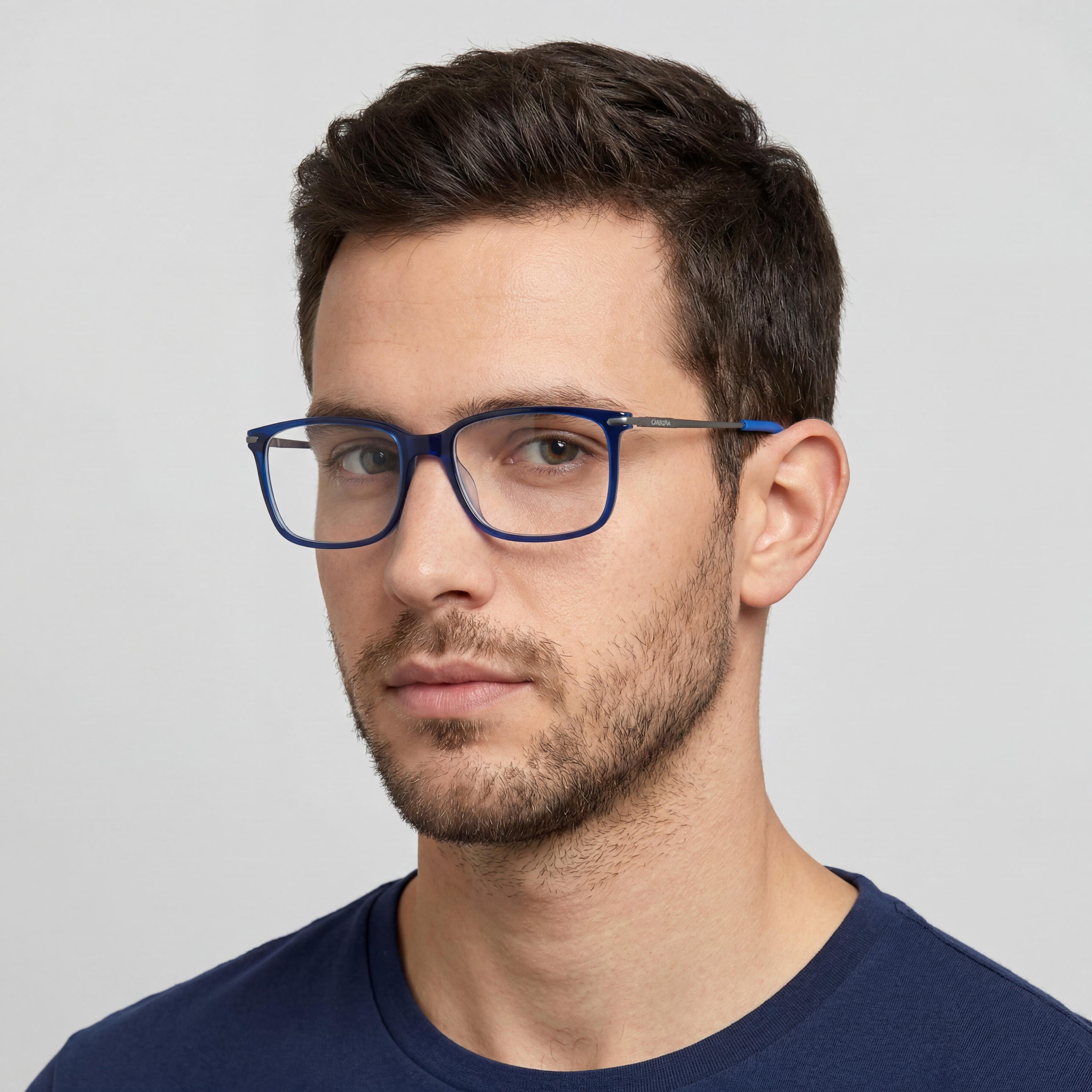 Gafas ópticas Carrera rectangulares/cuadradas de acetato azul claro, semi-sin montura para hombre, 55-17-140, Photo 4
