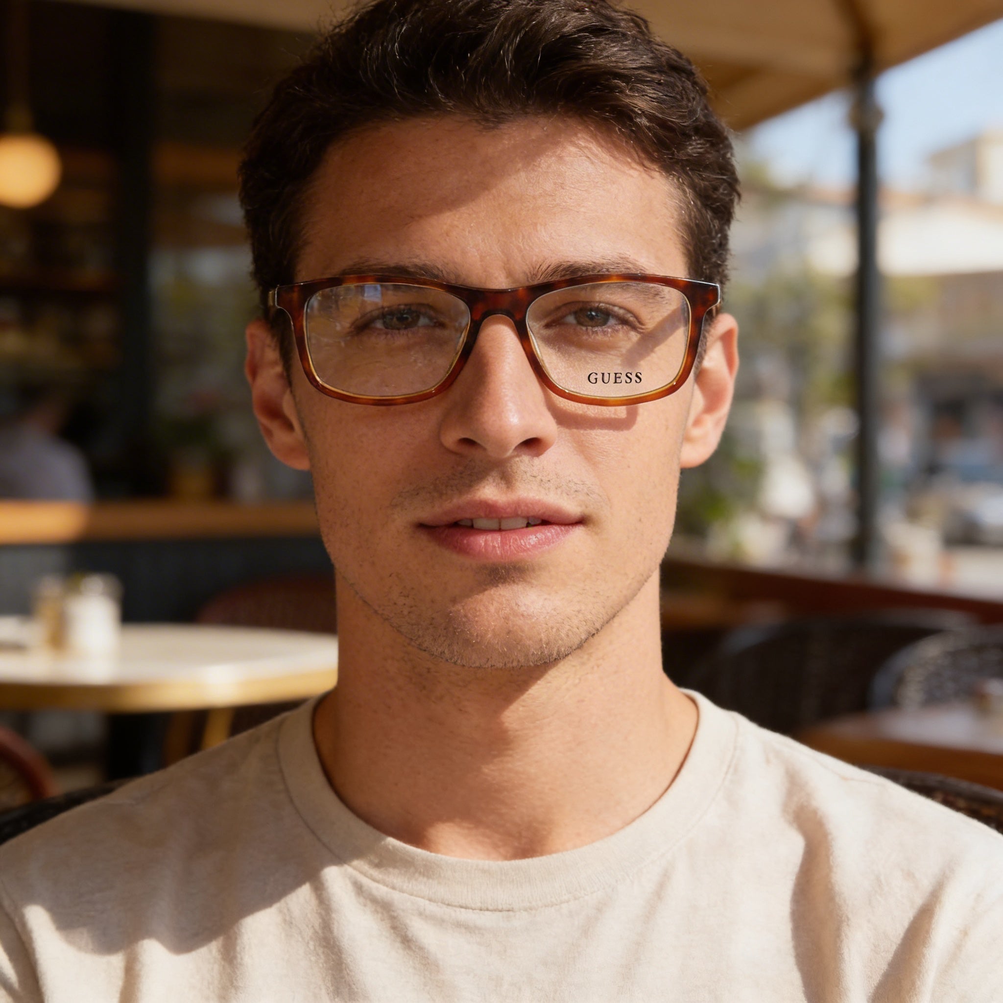 Gafas de sol Guess Gu50054 para hombre, rectangulares, de acetato color rubio habana, con lentes transparentes de demostración, graduadas (53-15-145 mm), Photo 4