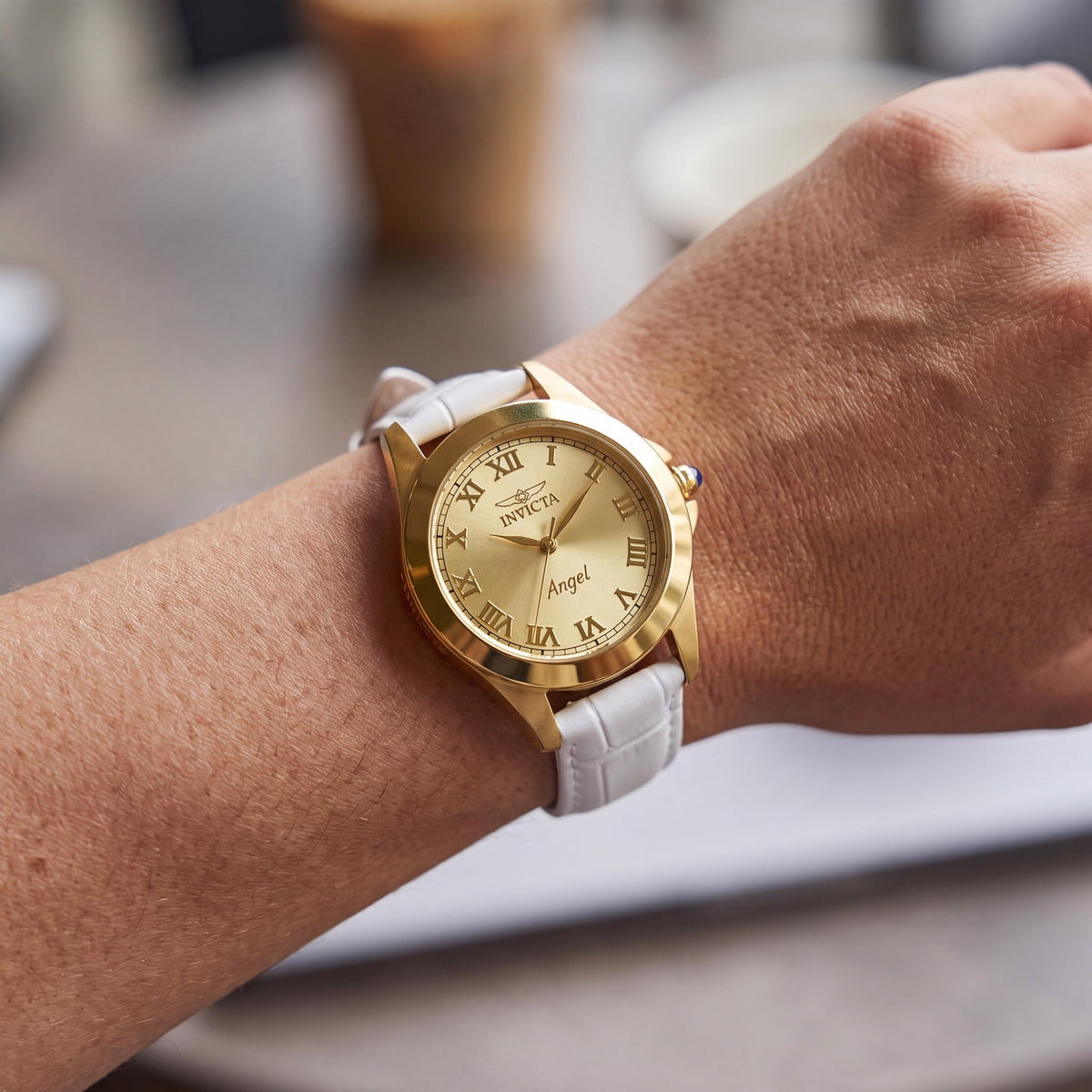 Invicta Angel 14805 Women's Gold-Tone Stainless Steel Champagne Dial Interchangeable Leather Strap Watch 33mm, Photo 3