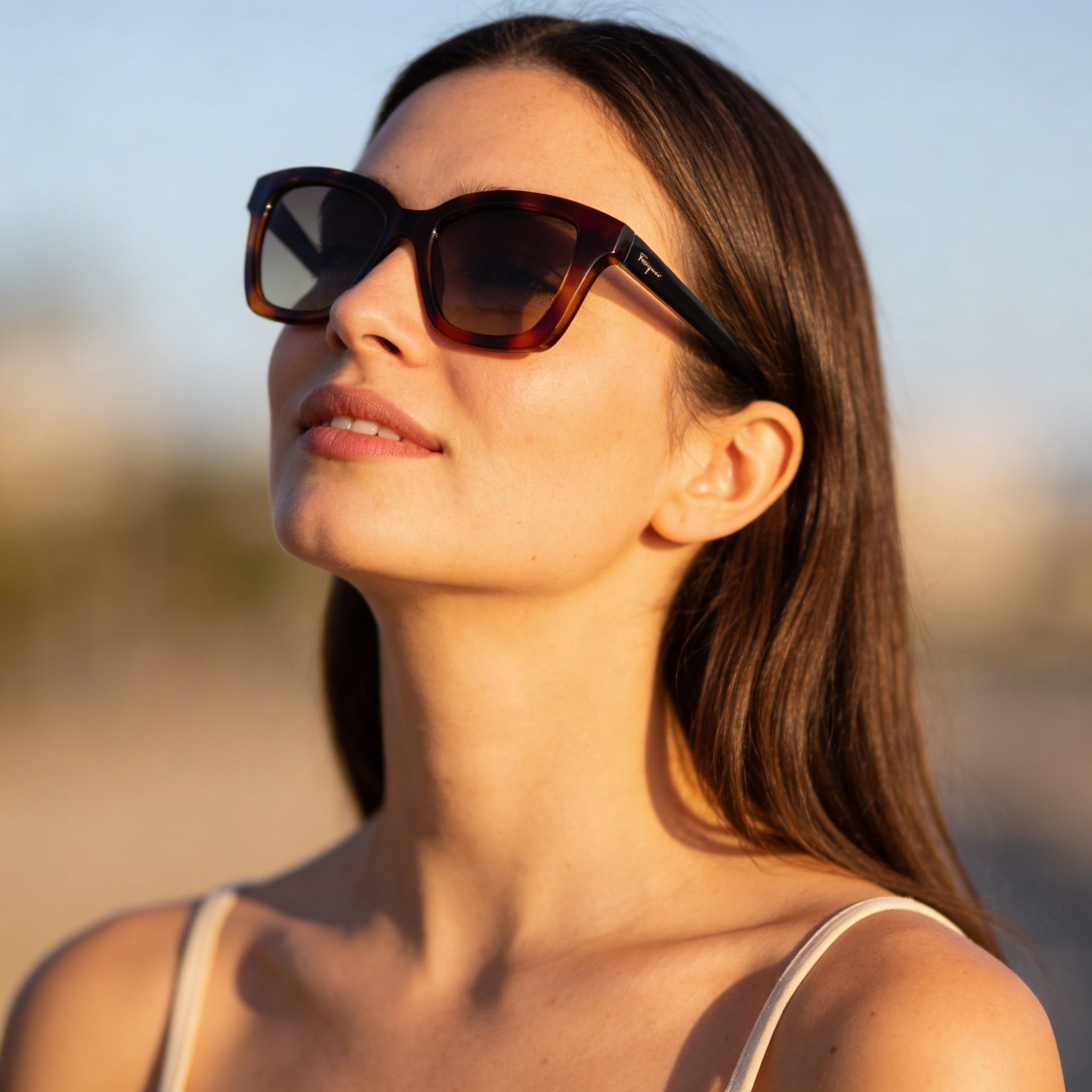 Gafas de sol Ferragamo Classic unisex, de plástico carey, con lentes marrones degradadas no polarizadas y protección UV de 53 mm, Photo 4