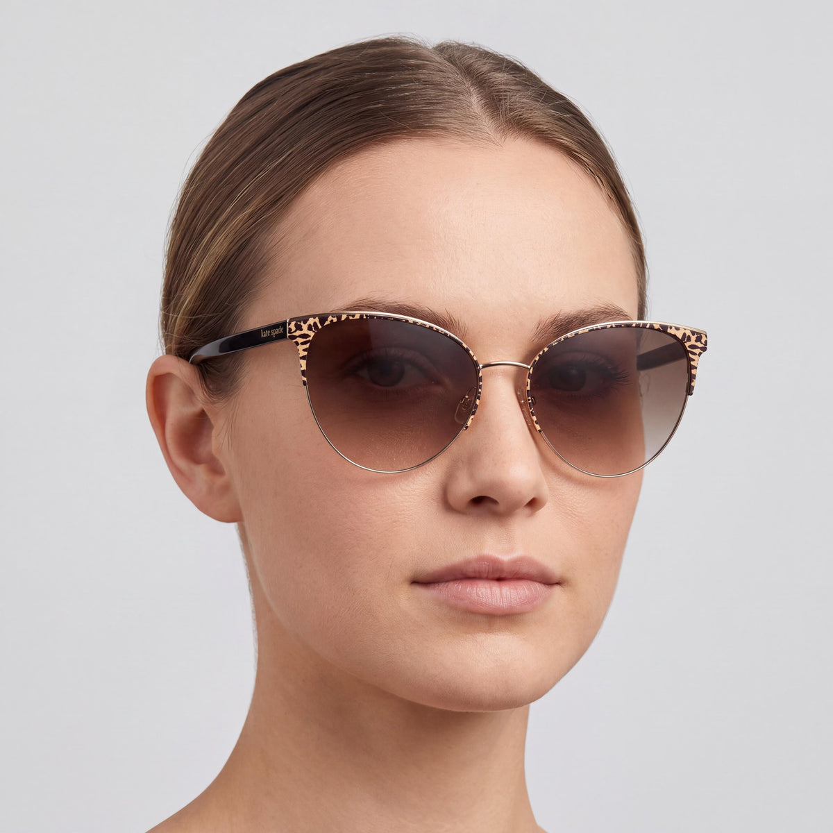 kate spade new york Gafas de sol de ojo de gato para mujer, de acero inoxidable, con patrón en negro y marrón, protección UV, 57 mm, Photo 4