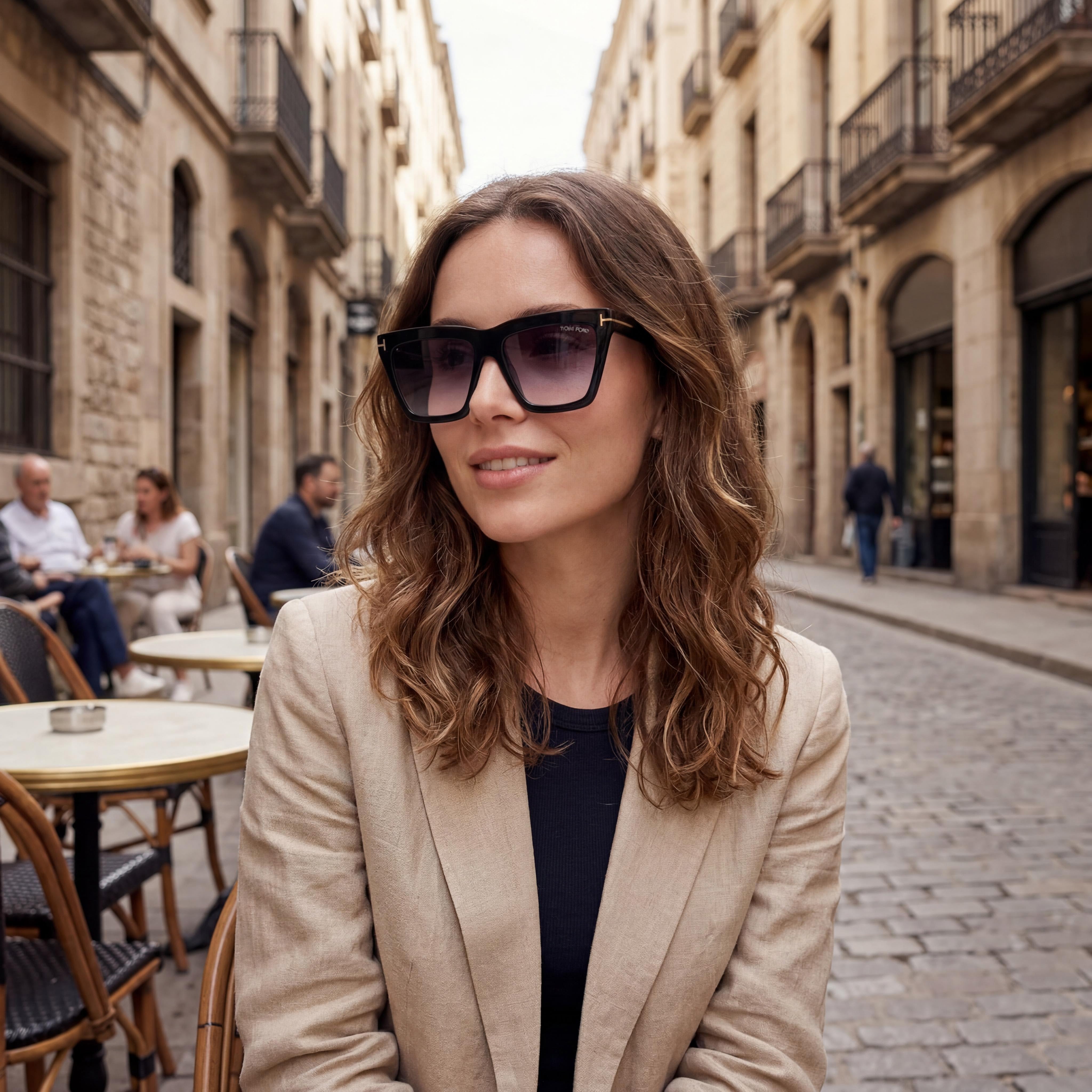 Gafas de sol Tom Ford Eden para mujer, montura de plástico brillante negra, lentes ahumadas degradadas con protección UV, 56 mm, Photo 6