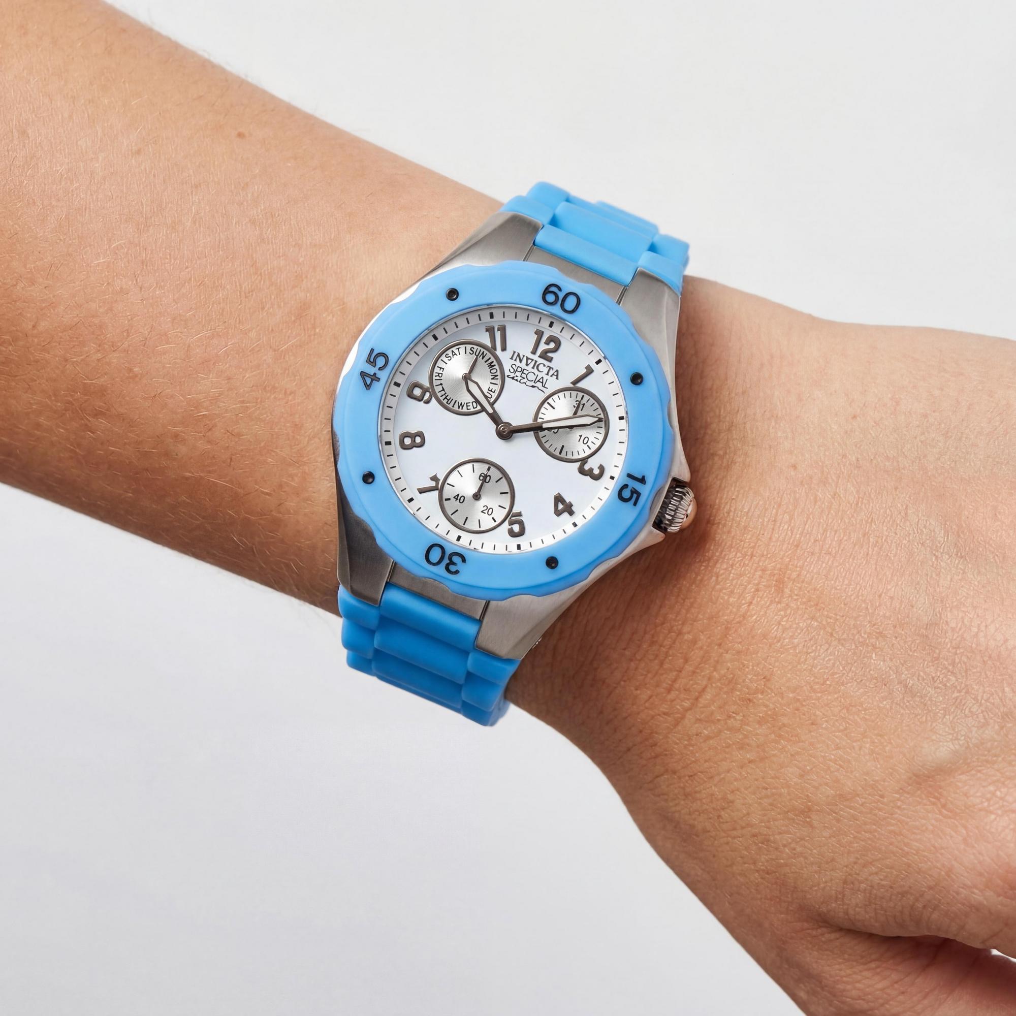 Invicta Angel IN-18795-AMZUK Women's Light Blue White Stainless Steel Silicone Strap Japanese Quartz Day-Date Watch 38mm, Photo 3