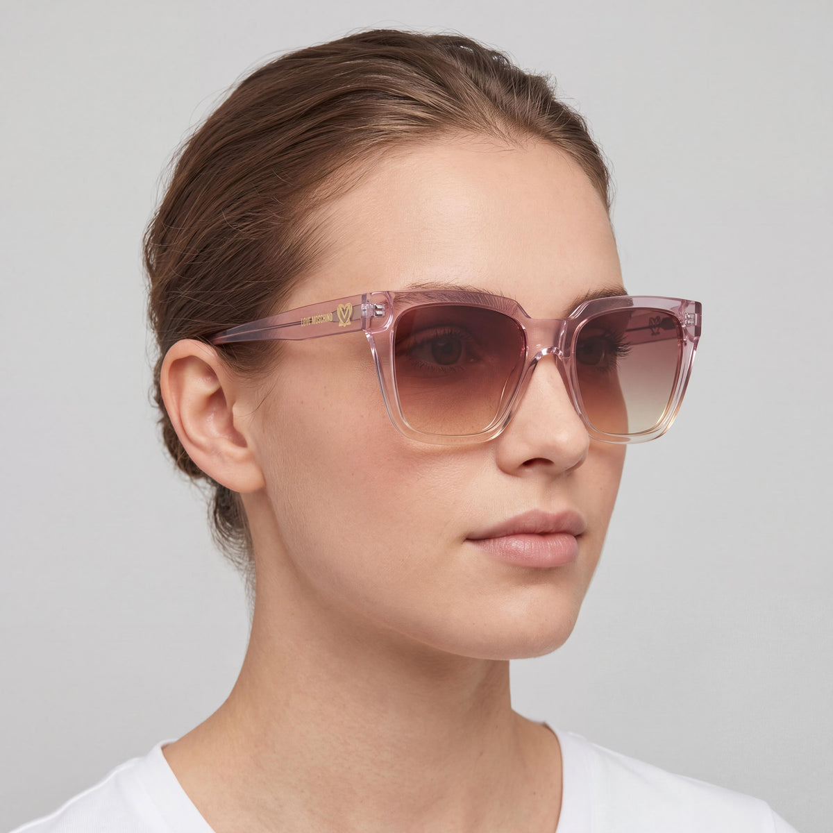 Love Moschino MOL065/S Women's Square Transparent Pink Frame Gradient Brown Pink Lens UV Protection Sunglasses 52mm, Photo 5