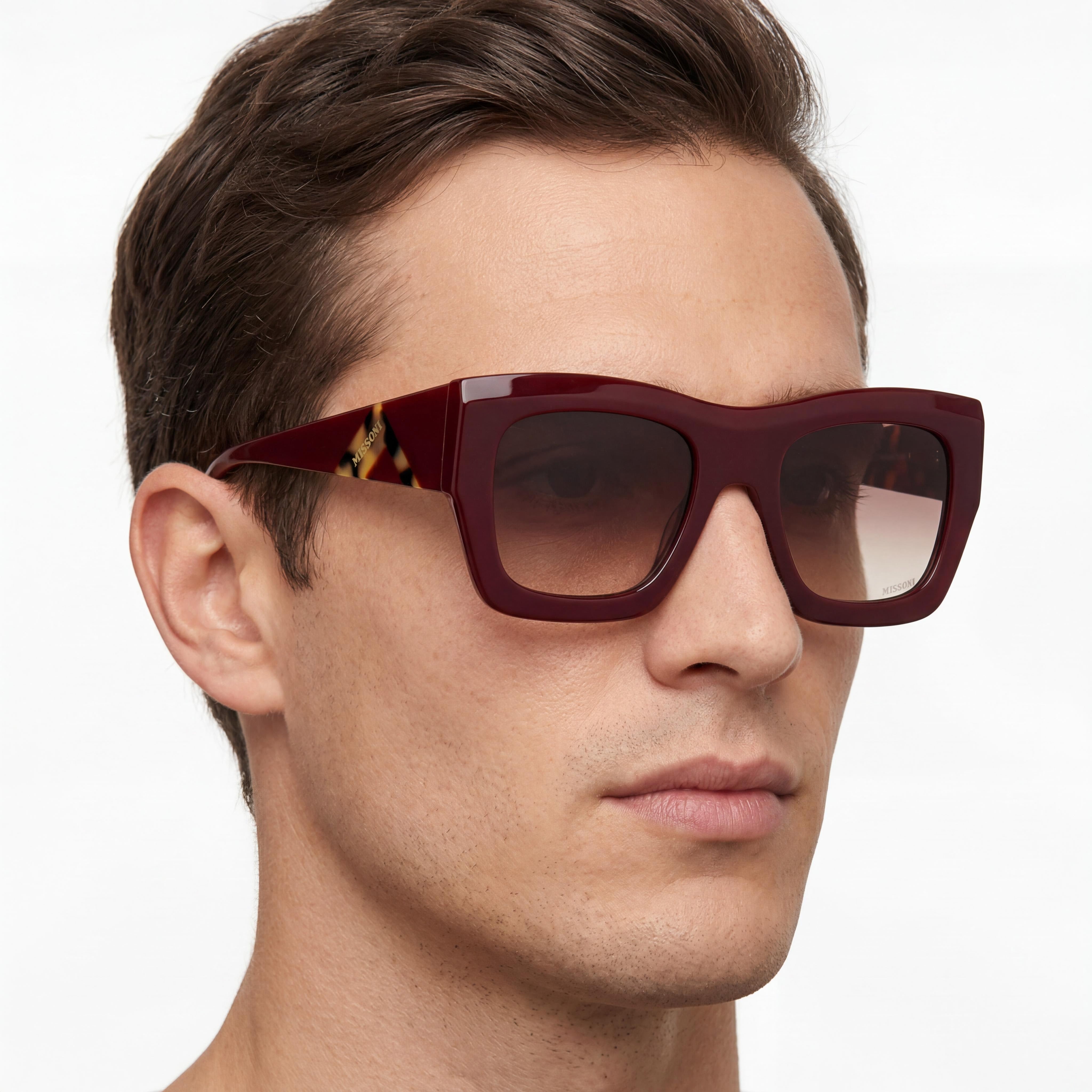 Gafas de sol rectangulares de acetato burdeos y rosa de hombre de la temporada de M Missoni Missoni con lentes de doble tono rosa de 52 mm, Photo 5