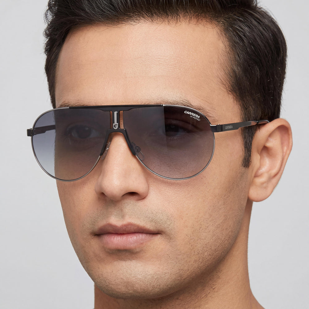 Carrera Ca1005/S Unisexo Acero Inoxidable Rutenio Negro Mate Negro Degradado Azul Gris Piloto Gafas de Sol UV 66mm