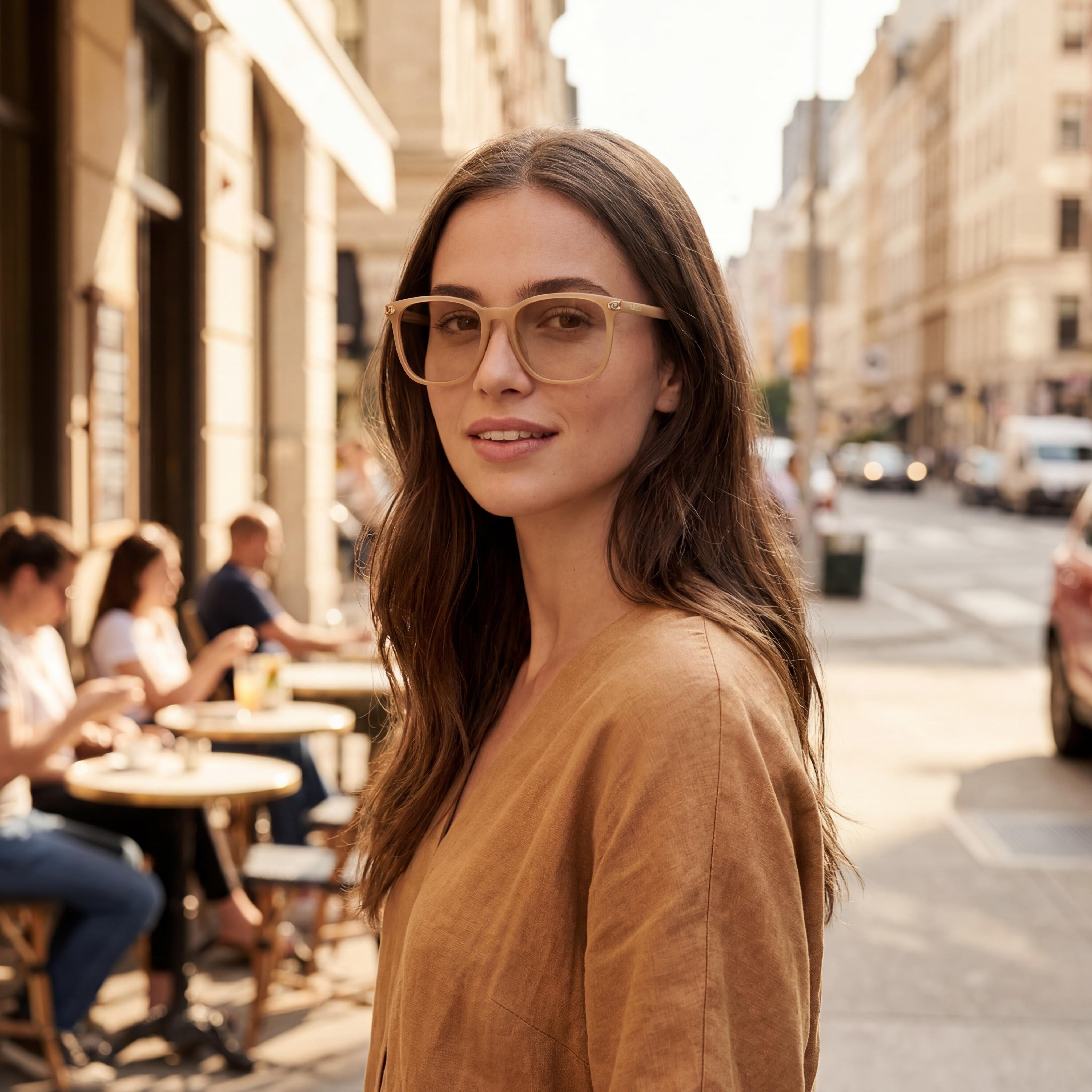 Monturas de gafas COACH de plástico cuadradas para mujer, listas para lentes de prescripción, modelo HC6254BD color Milky Tea, 55mm, Photo 5