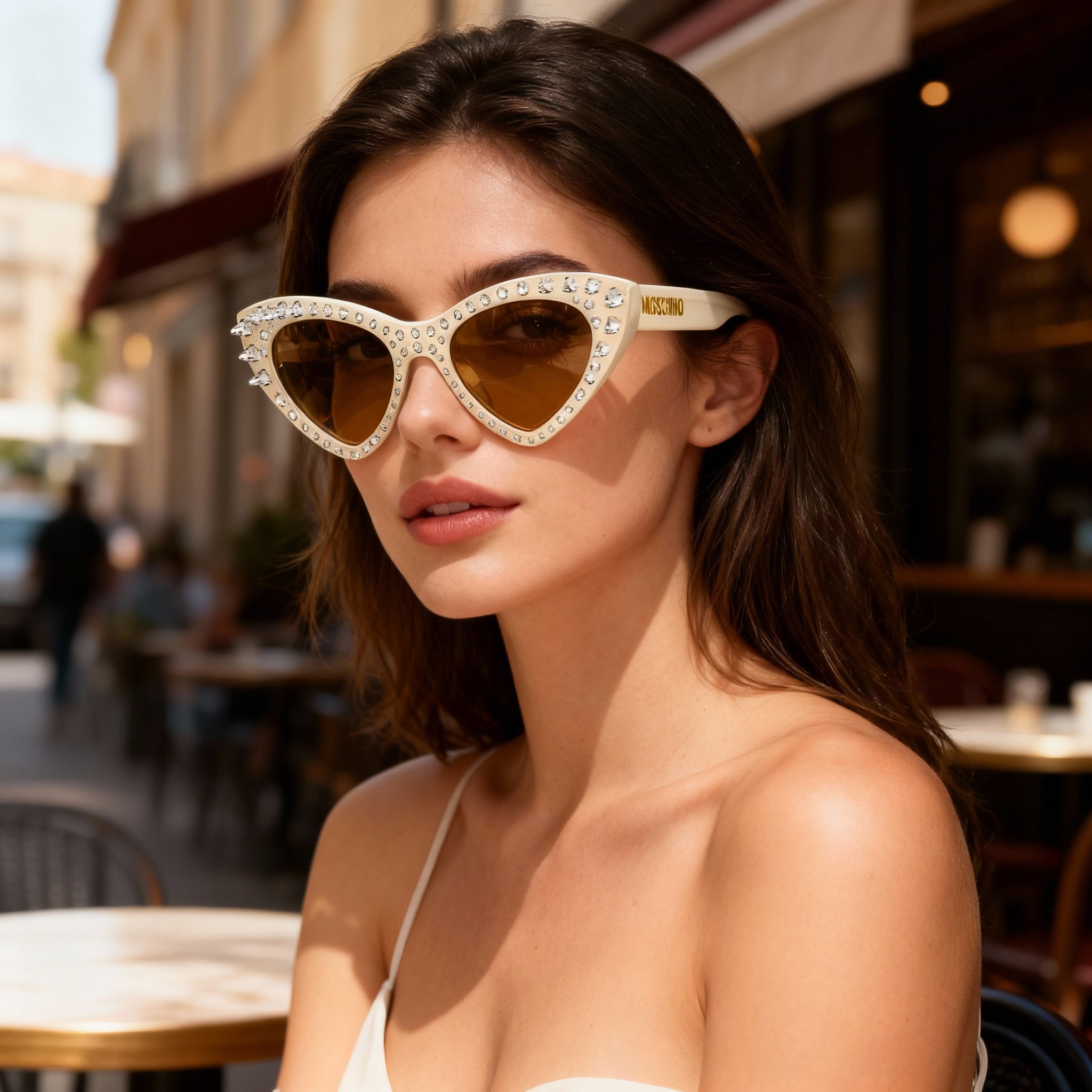 Moschino Classic Women's Acetate Non-Polarized UV Protection Sunglasses 52-18-140 Ivory Brown, Photo 5