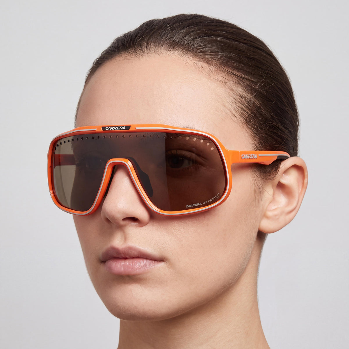 Gafas de sol Carrera Classic unisex, montura de plástico naranja y gris, lentes de policarbonato gris no polarizadas con protección UV, Photo 4