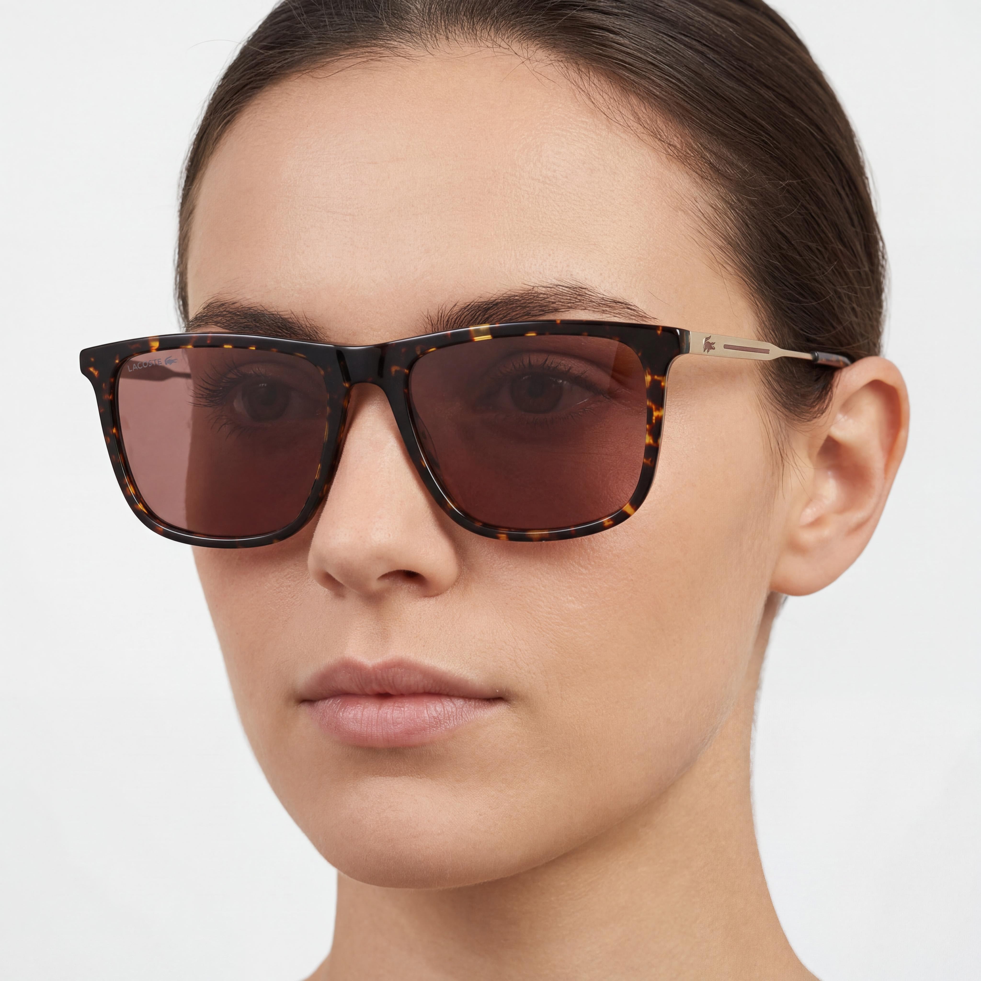 Gafas de sol Lacoste L945s para mujer, color Havana, de acetato, con lentes marrones lisas, 100 % protección UV, 55 mm, Photo 4