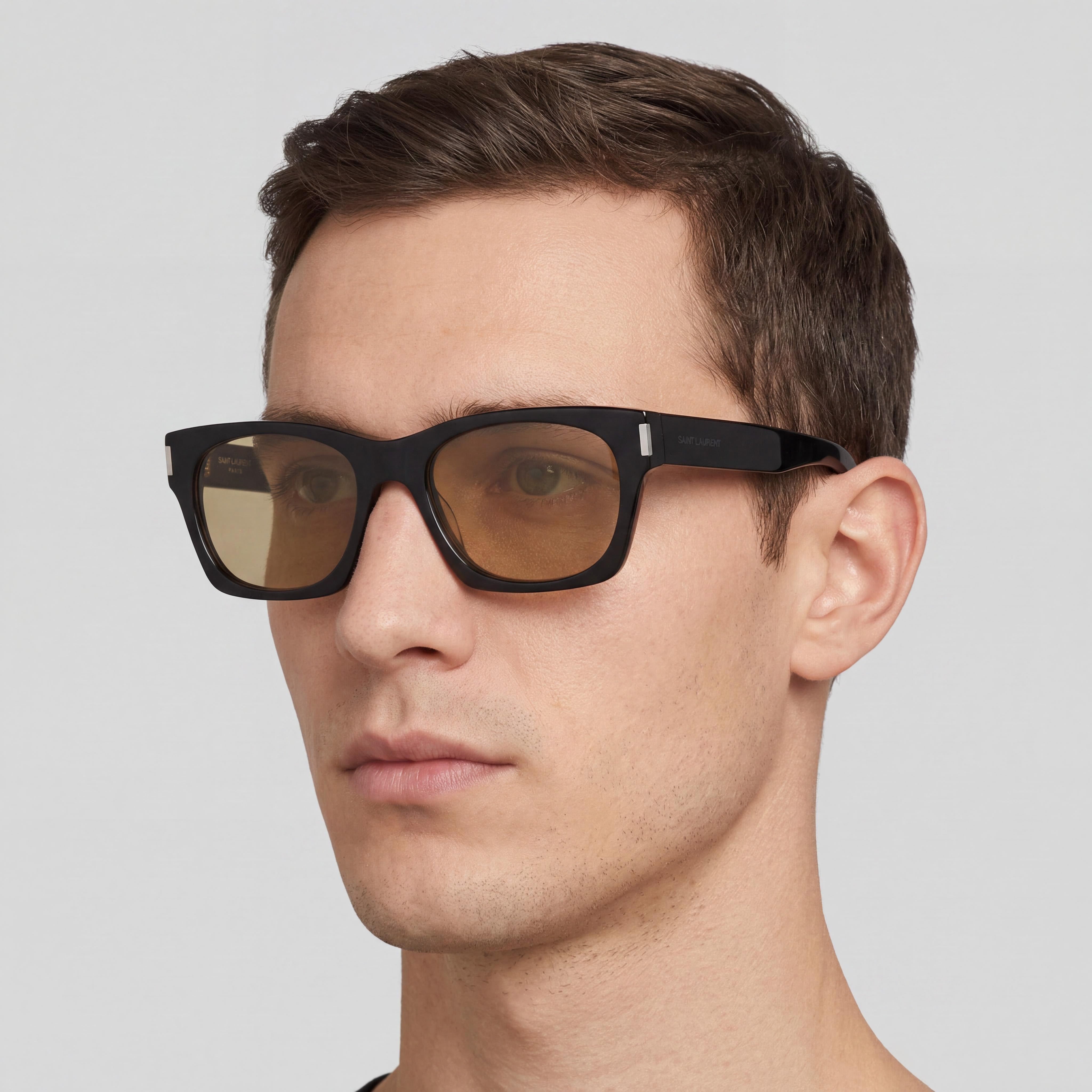Yves Saint Laurent Square Rectangle Style Unisex Black Yellow Metal Frame UV Protected Sunglasses 54mm, Photo 3