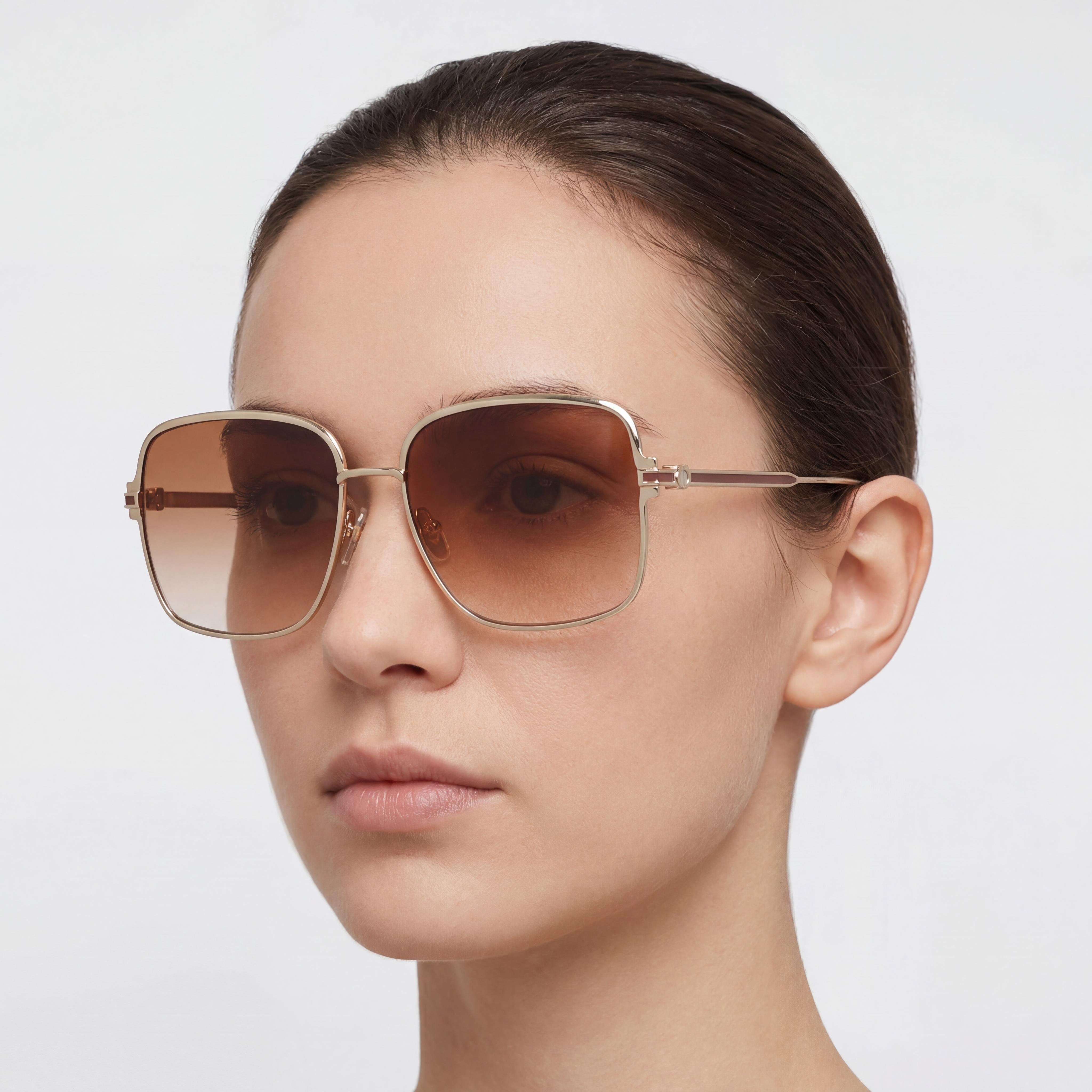 Ferragamo Sf317s Unisex Titanium Frame Gold Brown Sand Gradient UV 400 Sunglasses 57-16-140, Photo 5