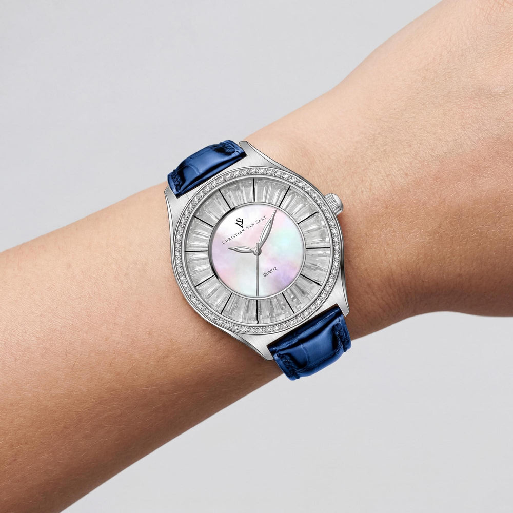 Reloj de cuarzo Christian Van Sant Luna para mujer con esfera de nácar, acero inoxidable y cuero