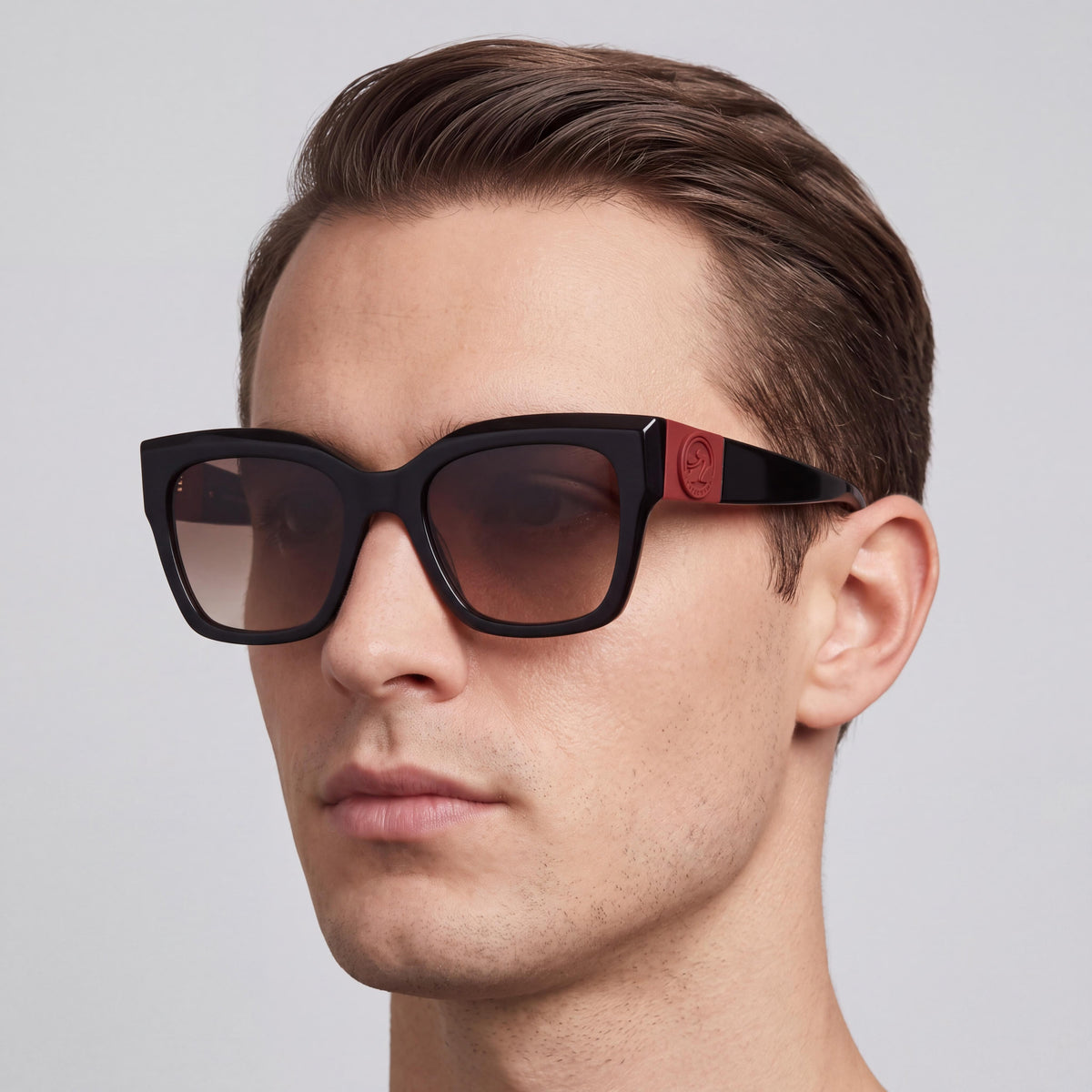 Gafas de sol Longchamp LO762S para hombre, montura de acetato rectangular modificada, color negro, lentes negras, protección UV 400, 52-20-140, Photo 4