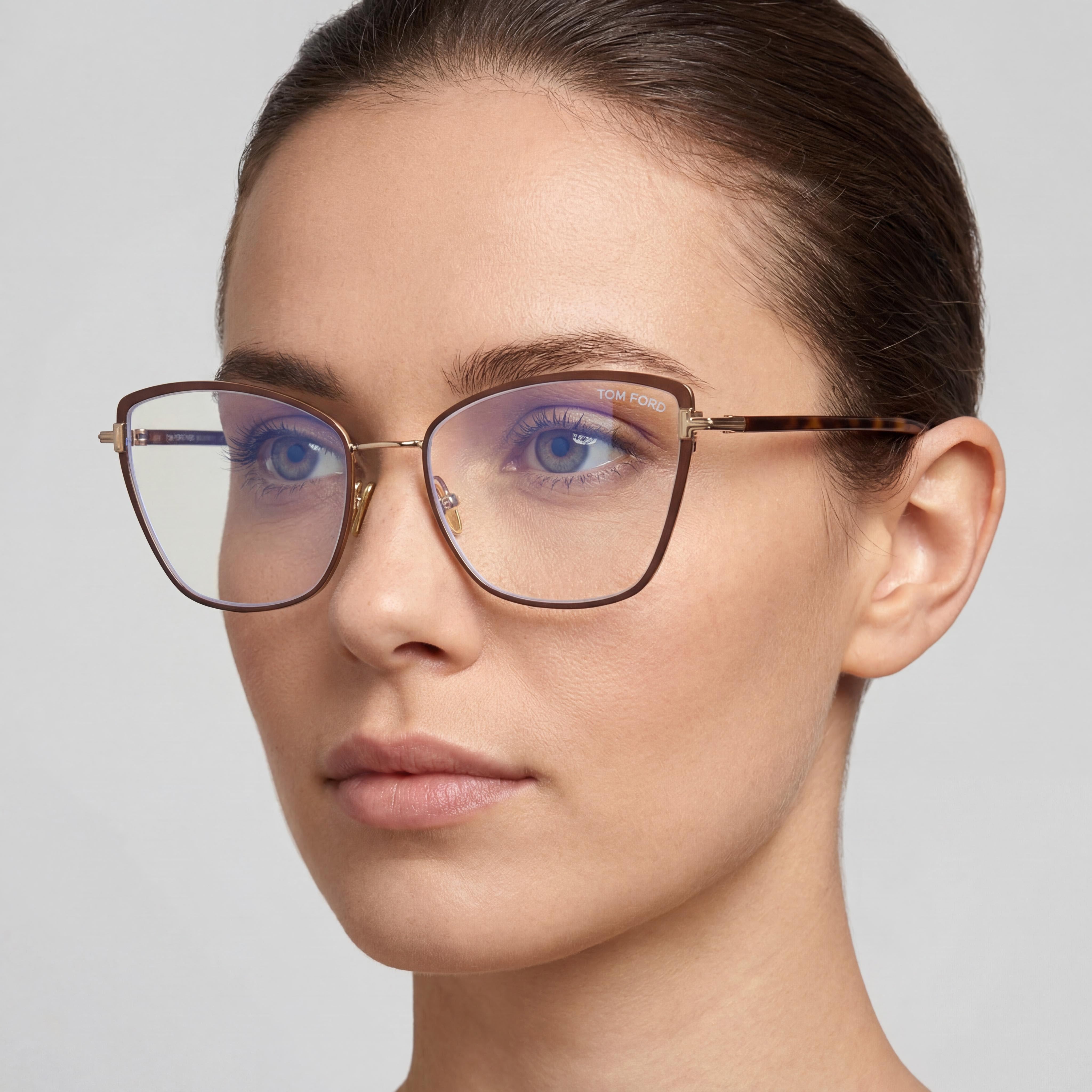 Tom Ford FT5740-B Women's Dark Brown Gold Metal Cat Eye Blue-Light Blocking Eyeglasses 54mm, Photo 4