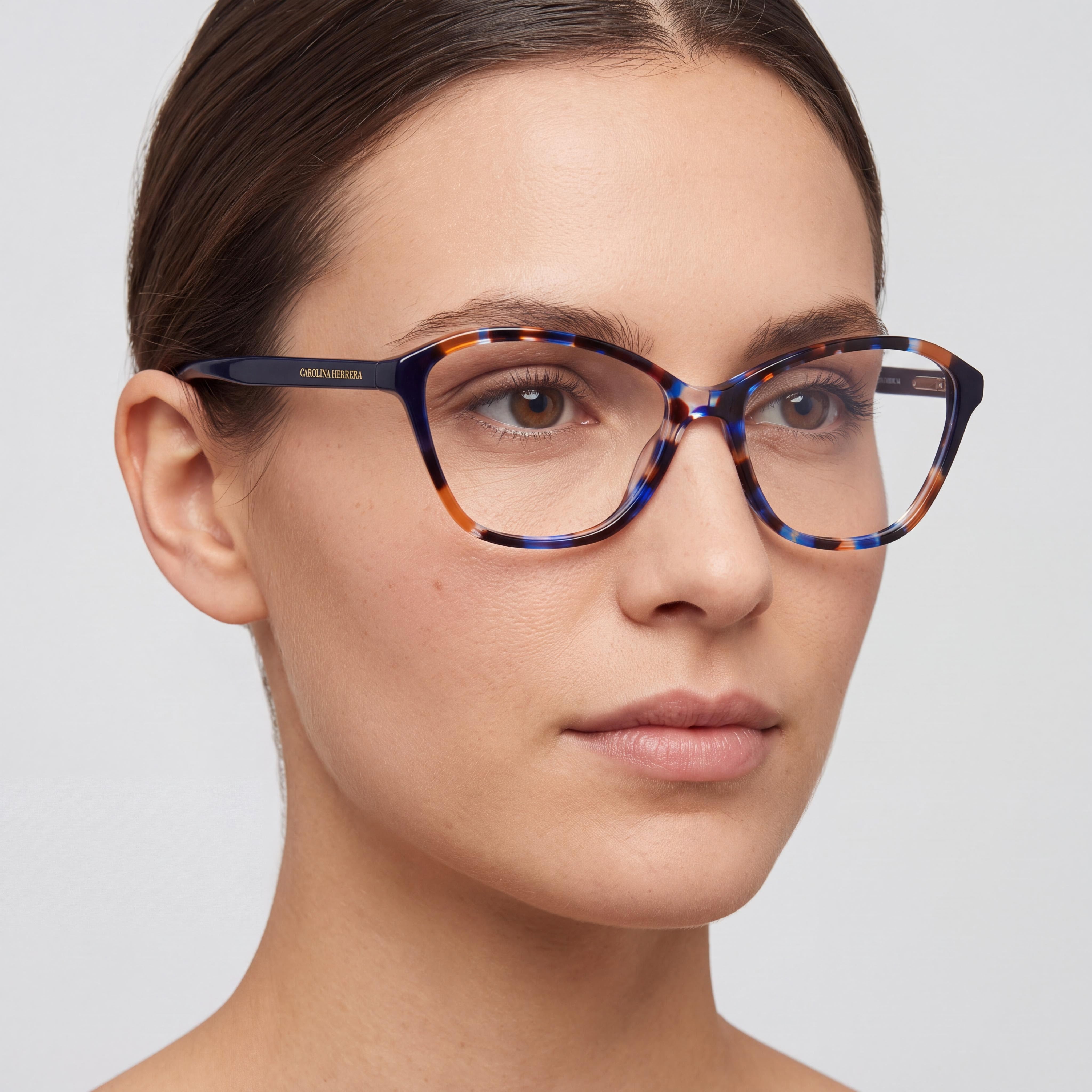 Carolina Herrera Classic Women's Havana Blue Plastic Frame Sunglasses with Polycarbonate Lenses, 55mm Lens Width, Photo 4
